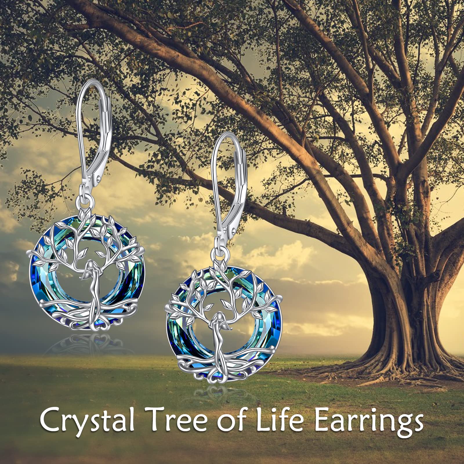Baum des Lebens Ohrringe Sterling Silber mit Kristallen, Geburtstagsschmuck Geschenke für Frauen Damen