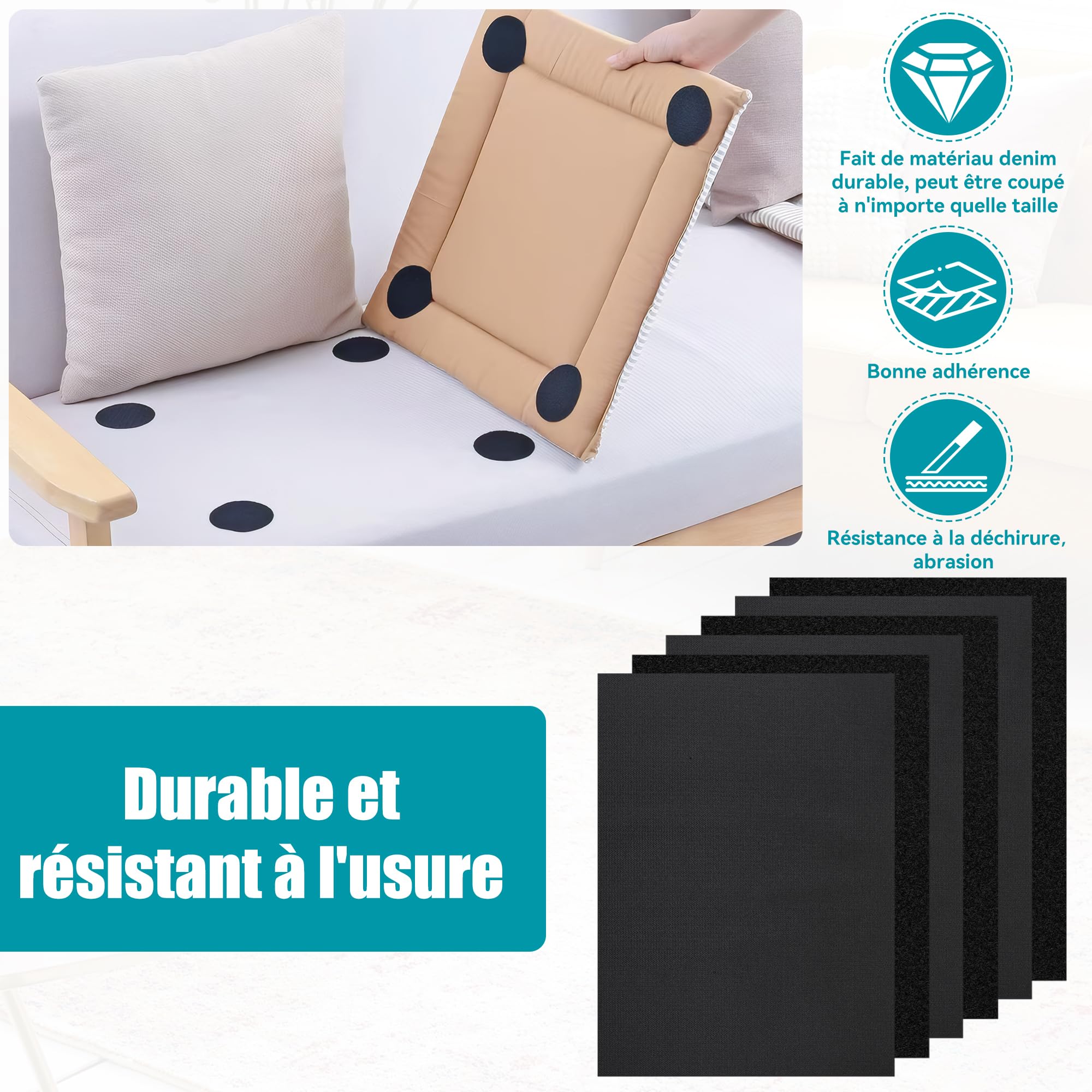 Velcro Da Cucire - 3 Pezzi Nastro Adesivo 20x30 Cm - Per Vestiti, Borse, Scarpe - Forte Tenuta, Facile Applicazione - Foto 5