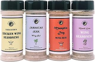 Premium | CHICKEN WING SEASONING Dry Rubs | Variety 4 Pack | Mardi Gras Chicken Wing Seasoning | Memphis Wing Dry Rub Dust | Tailgater's Wing Seasoning | Jamaican Jerk Wing Rub | Large Shakers