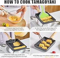 Vista 6 de Sartén de tortilla japonesa,Sartén antiadherente para huevos Tamagoyaki,Sartén rectangular pequeña con tapa,Espátula de silicona y cepillo