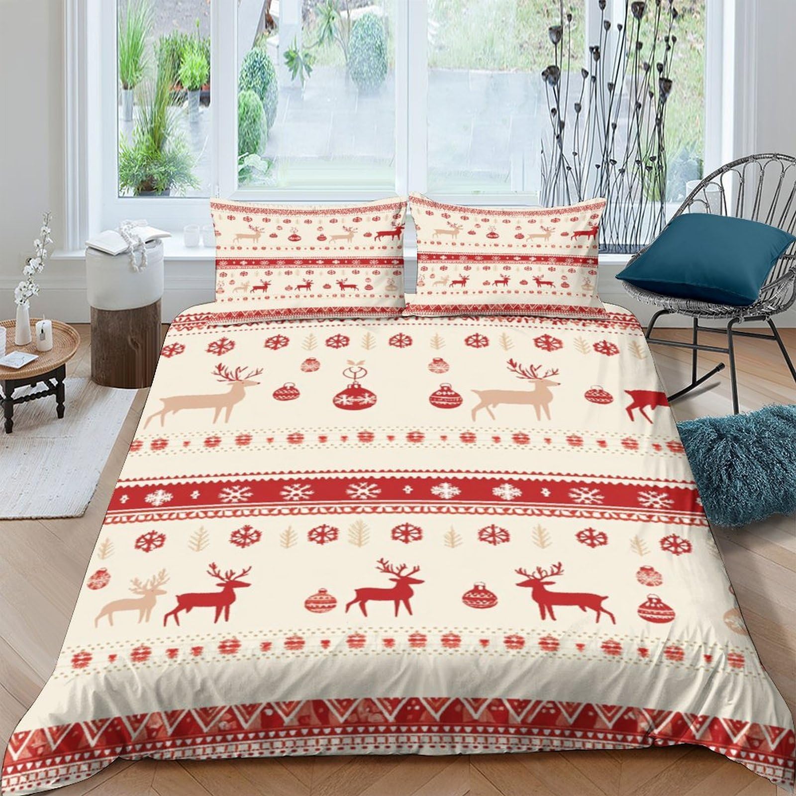 Ctjqhvkz Style-9 3D Printed Christmas Reindeer Fitted Sheet Microfiber Soft Festive Nordic Ornament Bed Cover For Bedroom Guest Room Decor Single（135X200cm）