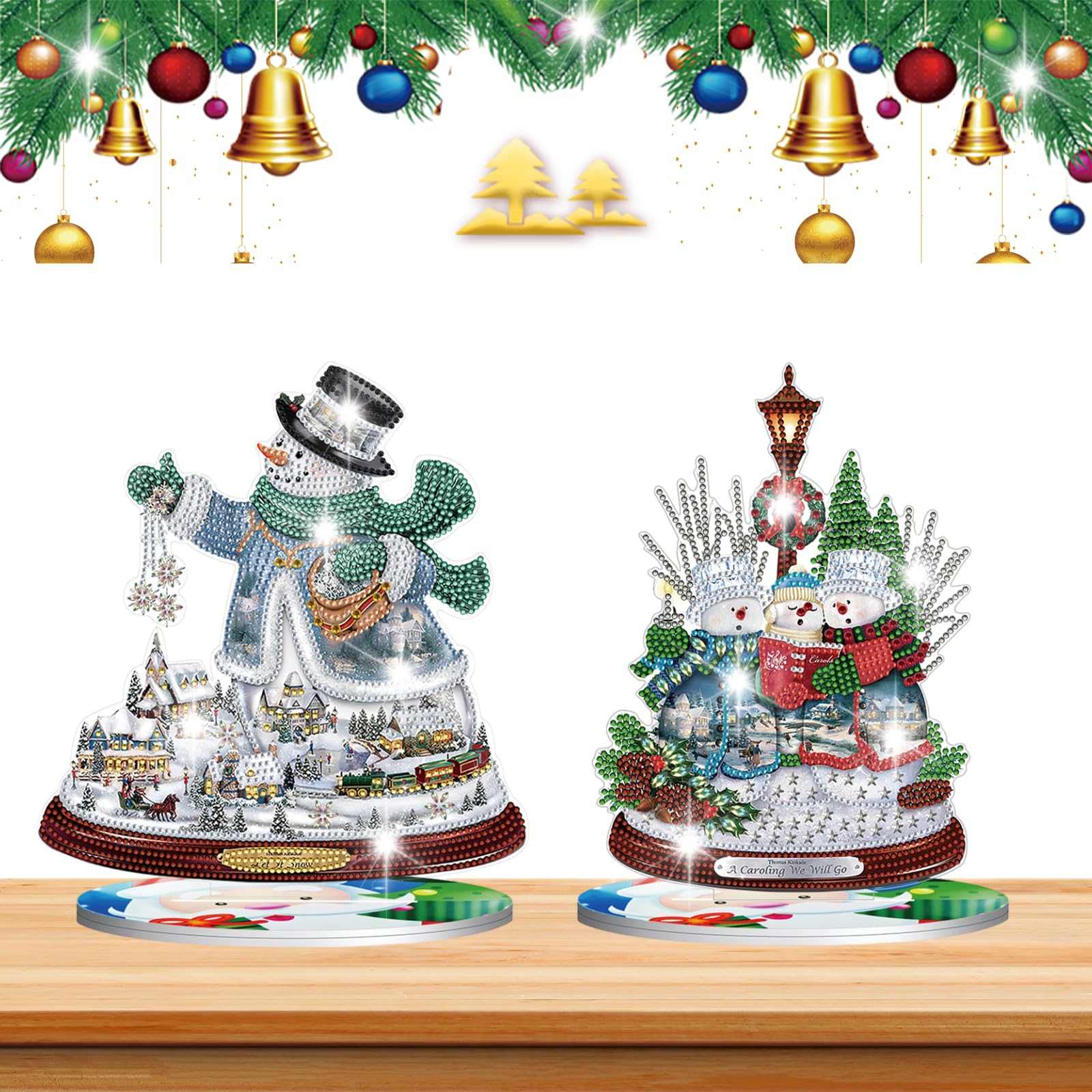SPEPROECO 2PACK Diamond Art Christmas Ornaments 5D DIY Single Sided Diamond Painting Crafts Xmas Decoration For Adults Kids,Xmas Crystal Art Ornaments Tabletop Decor Xmas Home Decor Gifts