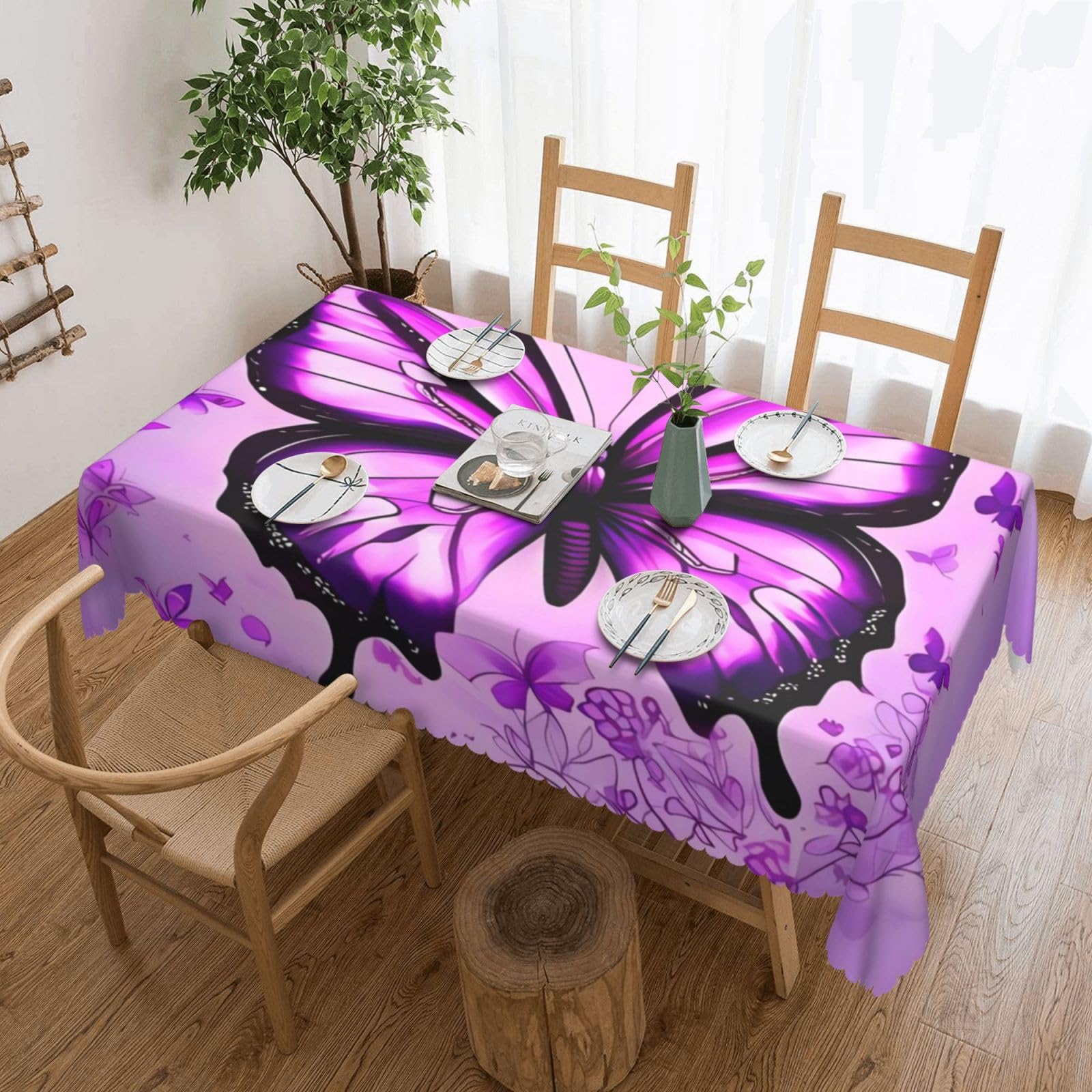 Nappe rectangulaire imperméable anti-tache motif papillon violet