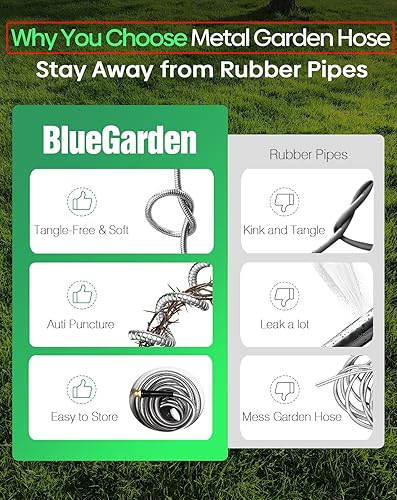 Miniatura 3 de Manguera de jardín de metal no expandible de 30 pies con boquilla rociadora, flexible, sin torceduras, tubo de agua ligero y resistente, manguera de