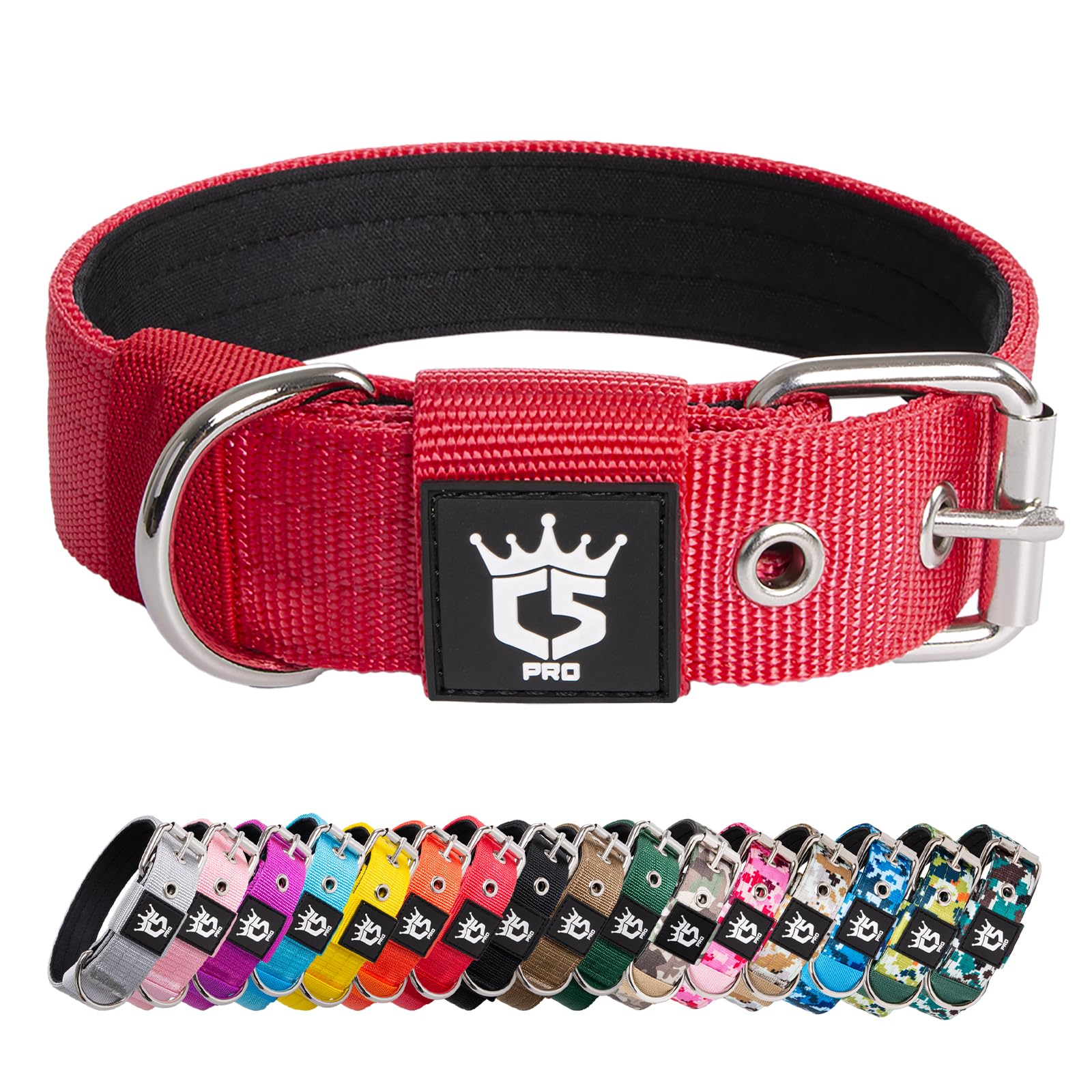 TSPRO Tactical Dog Collar 1.25 Inch Wide Thick Dog Collars with Heavy Duty Metal Buckle, Durable, Strong, Adjustable for Small Dogs (Red S)