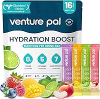 Venture Pal Sugar-Free Electrolyte Powder Packets: Keto-Friendly Hydration Drink Mix with 7 Electrolytes & 5 Vitamins, Vegan, 16 Sticks
