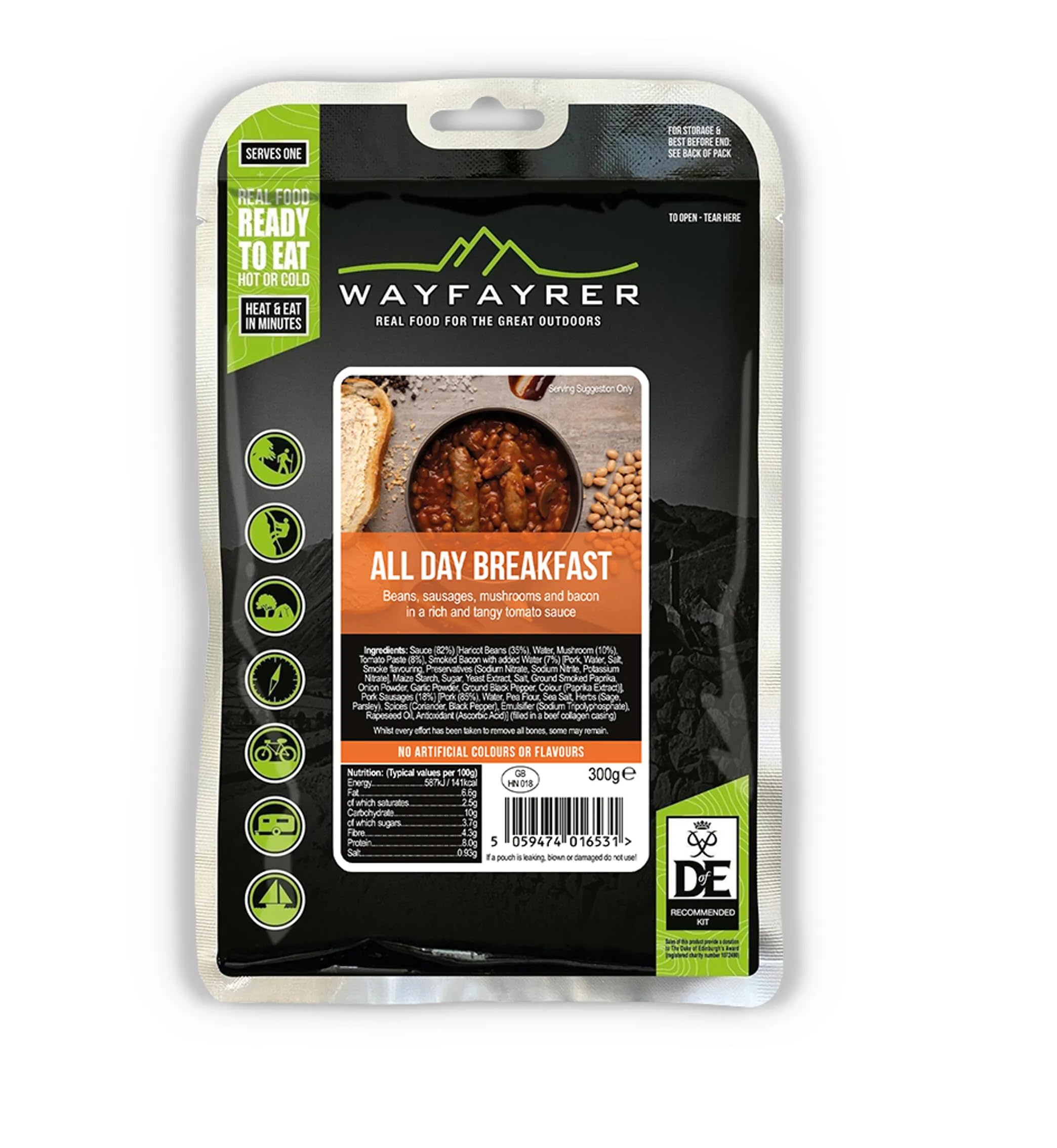 Wayfayrer Food Pouches MRE Ration Pack Hot Food Kits D of E Scout Meal Outdoors (All Day Breakfast)