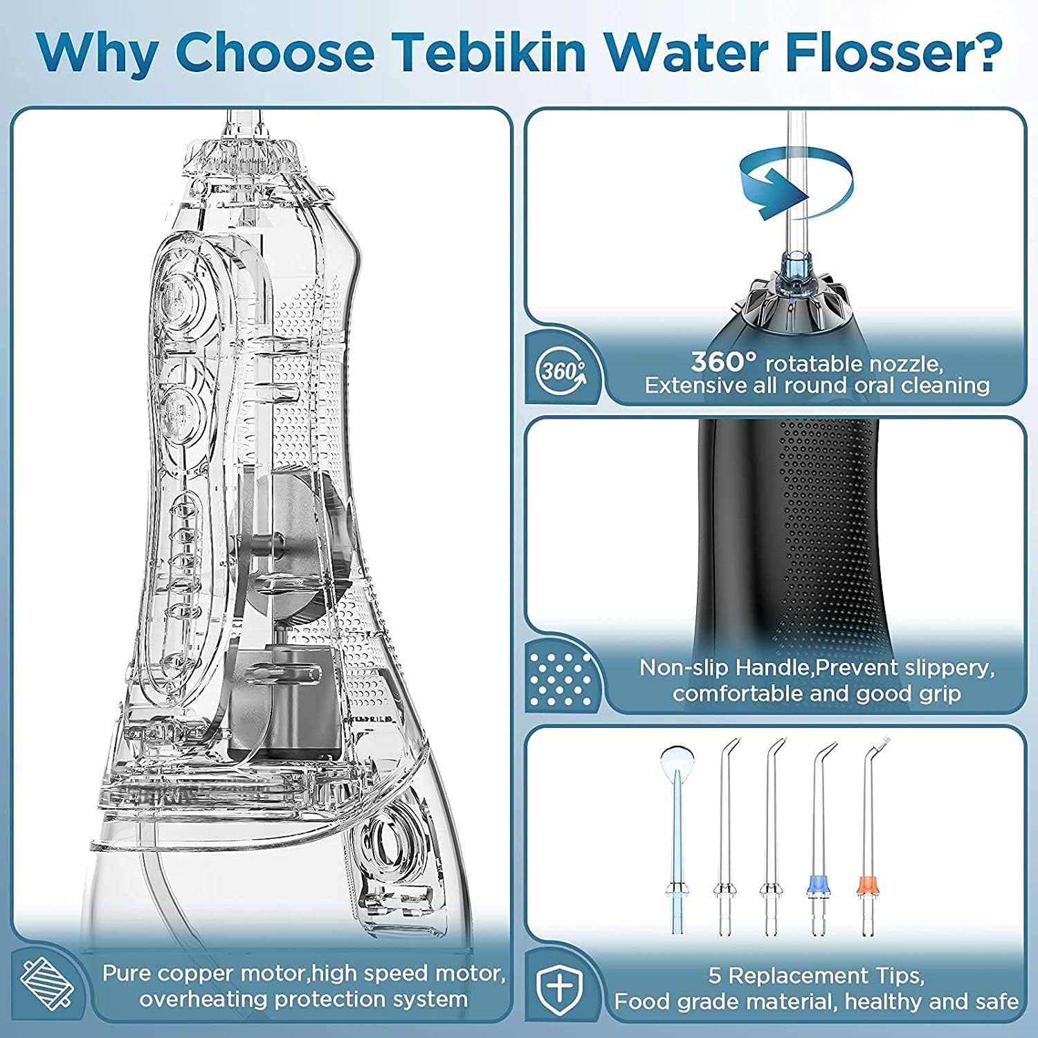 TEBIKIN Cordless Water Flosser, Portable Dental Professional Oral Irrigator with Gravity Ball - Image 4