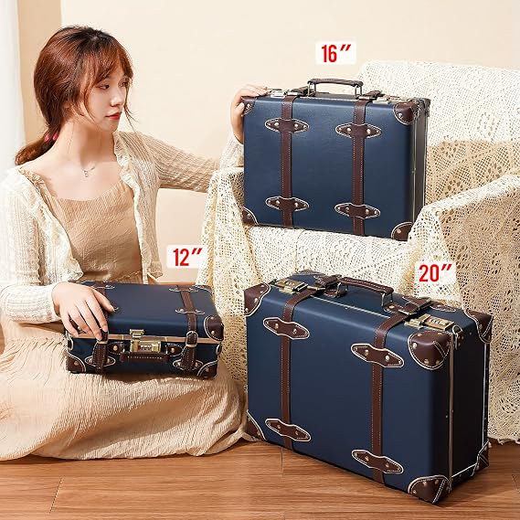 urecity Vintage Luggage Sets of 5 Piece, 20-Inch and 26-Inch Rolling Luggage, 12.5-Inch Cosmetic Train Case, 20-Inch Carry-On Nonwheeled