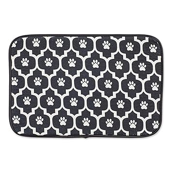 Bone Dry Machine Washable, Ultra Absorbent Pet Mat, 12x18, Black/Off-White Lattice