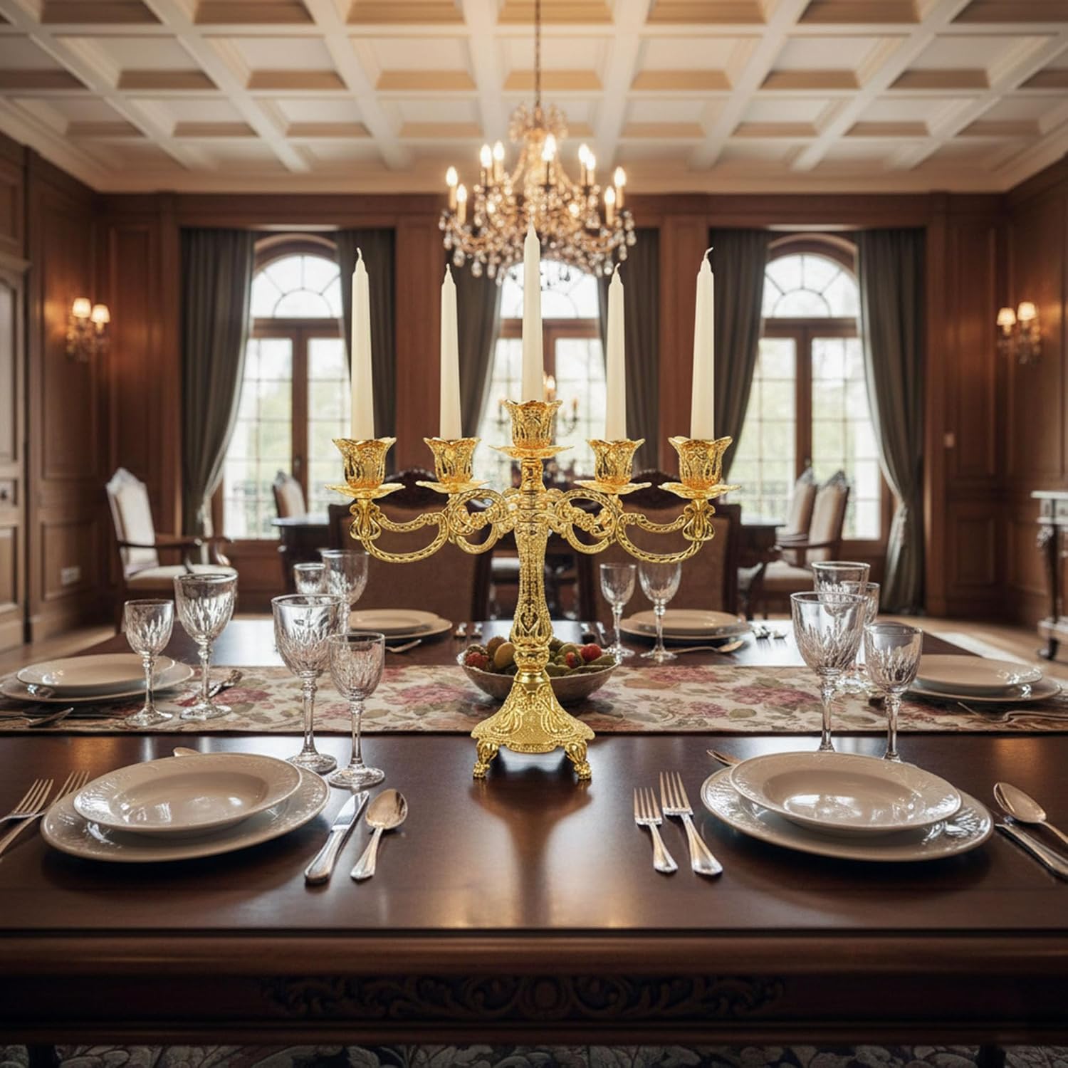 5-Candle Candelabra Metal Candlestick Holder Home Decoration for Weddings, Churches, Halloween, Christmas, Birthday, Wedding, Valentine's Day (A-Gold*2)