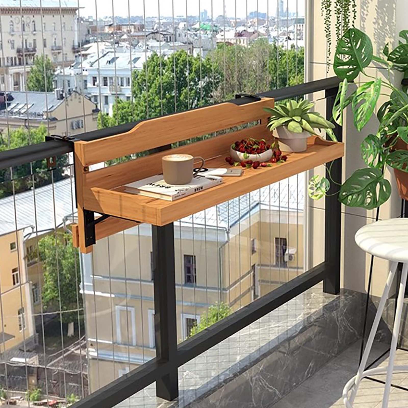 Generisch Składany stół balkonowy na balustradę, 90 cm, stolik barowy do użytku na zewnątrz, oszczędzający miejsce stolik kawowy, wielofunkcyjny stolik pomocniczy na taras, idealny do małych