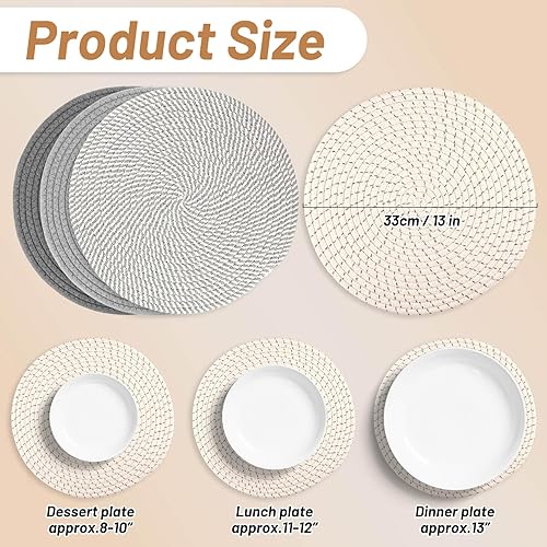 Miniatura 2 de Billbotk Juego de 4 manteles individuales redondos tejidos, manteles individuales de cocina de 13 pulgadas para mesa de comedor, salvamanteles para