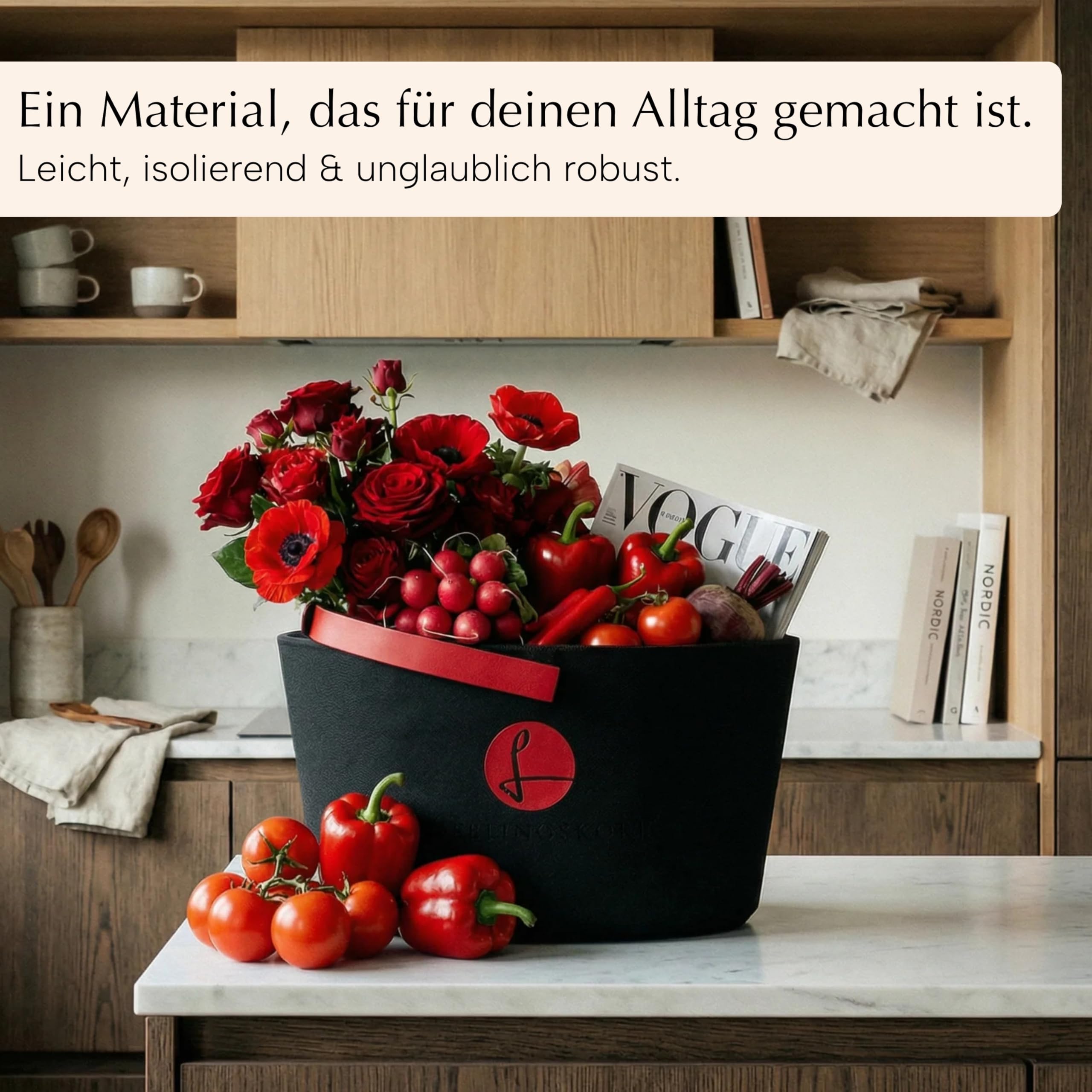 LIEBLINGSKORB Original black champagner - inkl. Deckel, Einlegeboden und Transportring - ultraleichter, kippsicherer & formstabiler Einkaufskorb - Made in Germany - thermoisolierend & abwaschbar