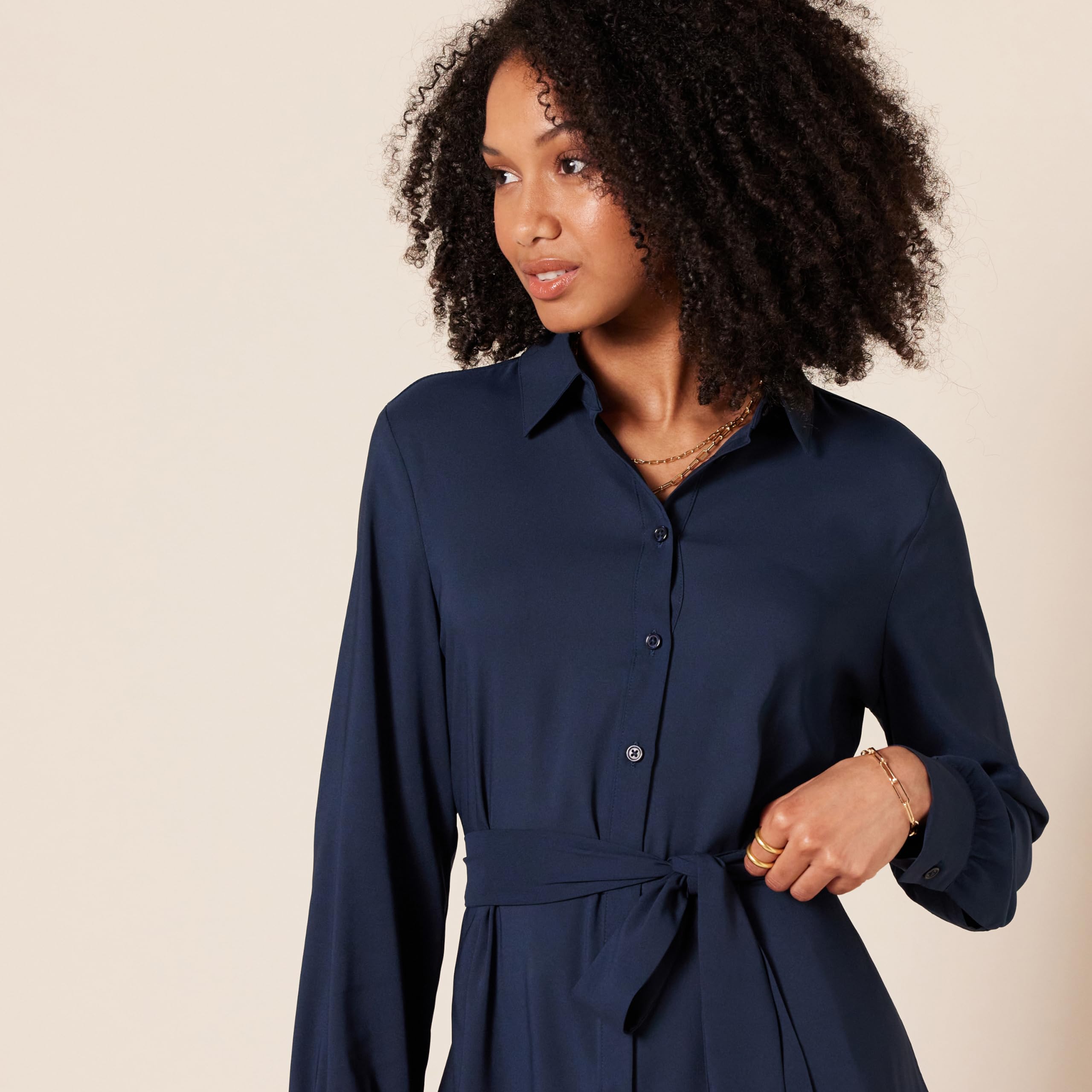 Amazon Essentials Vestido Camisero Midi de Manga Larga de Georgette Mujer