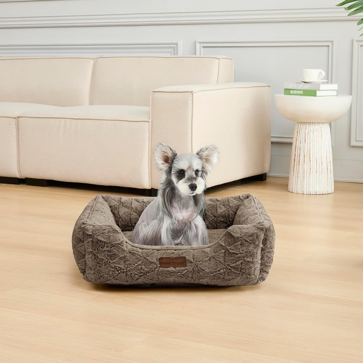 Modern Threads Ultra Soft Plush Pet Bed for Medium Dogs with Elegant Texture and Stylish Design, Removable Washable Cover, Brown, (28" L x 21" W x 9" Th)