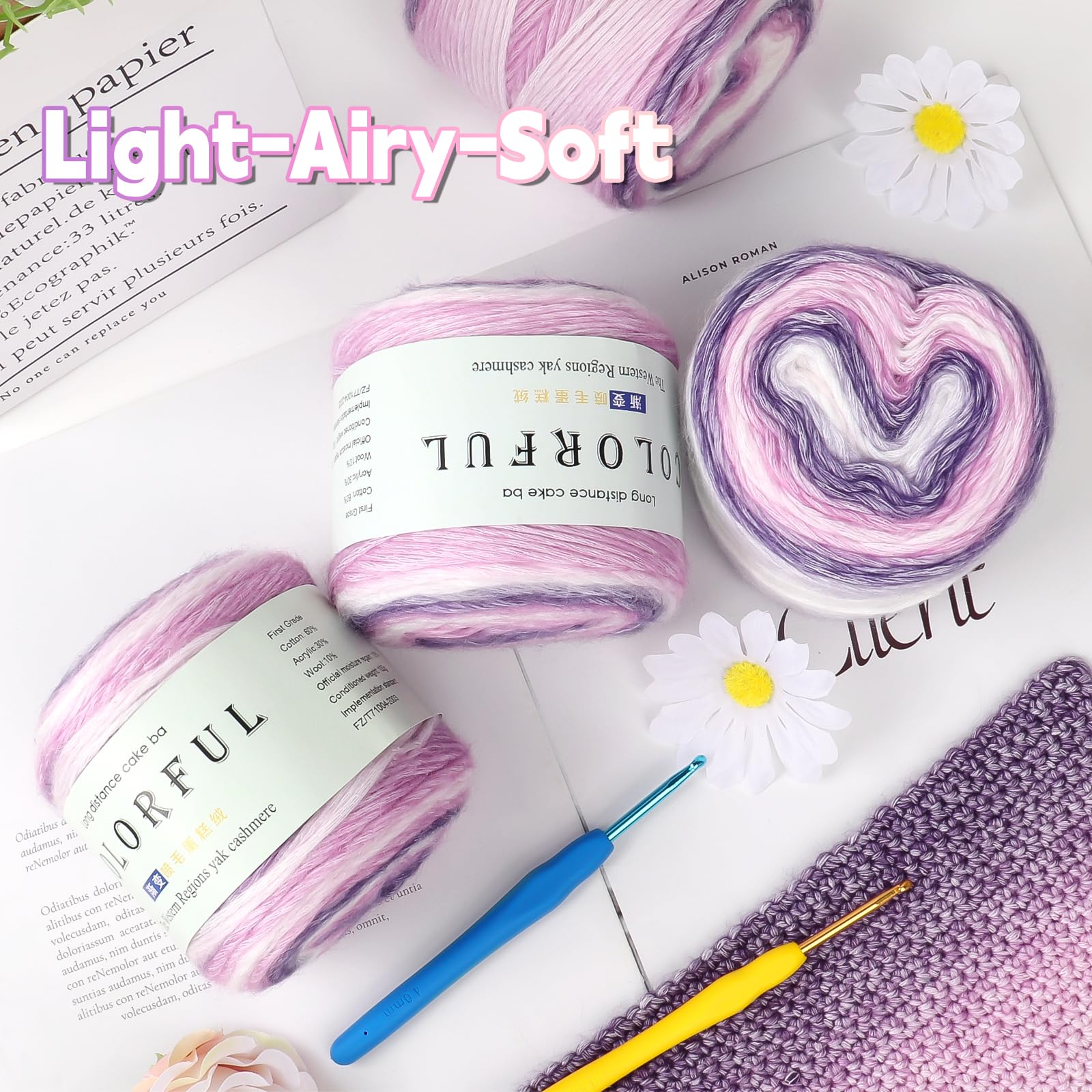 Reessy Ombre Yarn for Crochet 4×100g Soft Gradient Yarn - Image 2