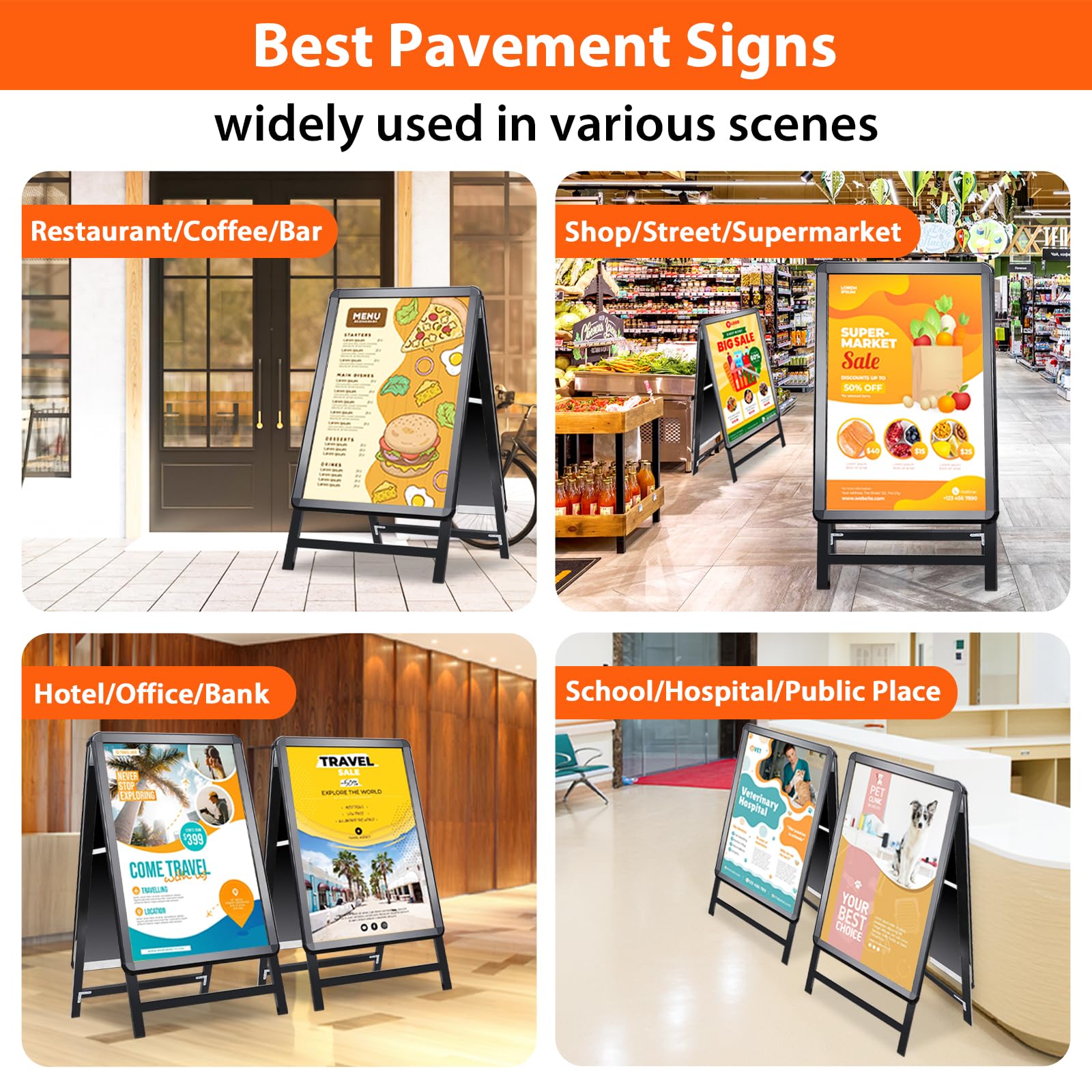 A2 Tablica A Tablica chodnikowa - dwustronna tablica plakatowa aluminiowa ramka tablica znak do stojaka reklamowego zewnętrznego, czarny