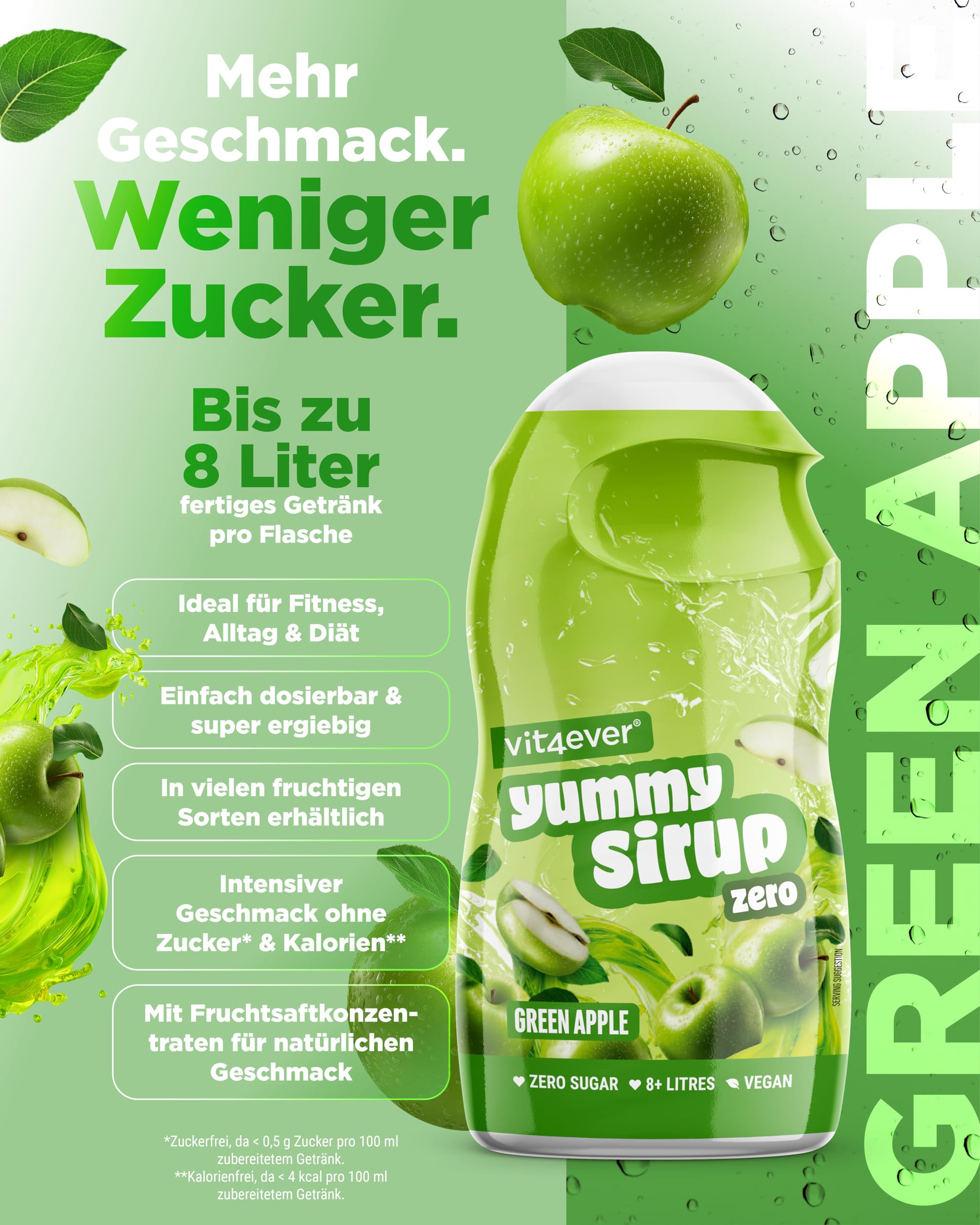 vit4ever Yummy Sirup Zero Mixed Set, 10 x 65ml, zuckerfrei und praktisch ohne Kalorien, mit nur 1kcal je 100ml Wasser-Sirup-Mischung, hochkonzentriert, für 8 l Fertiggetränk, vegan | 1 kcal je 100 ml, hochkonzentriert, für 8 l Fertiggetränk, vegan