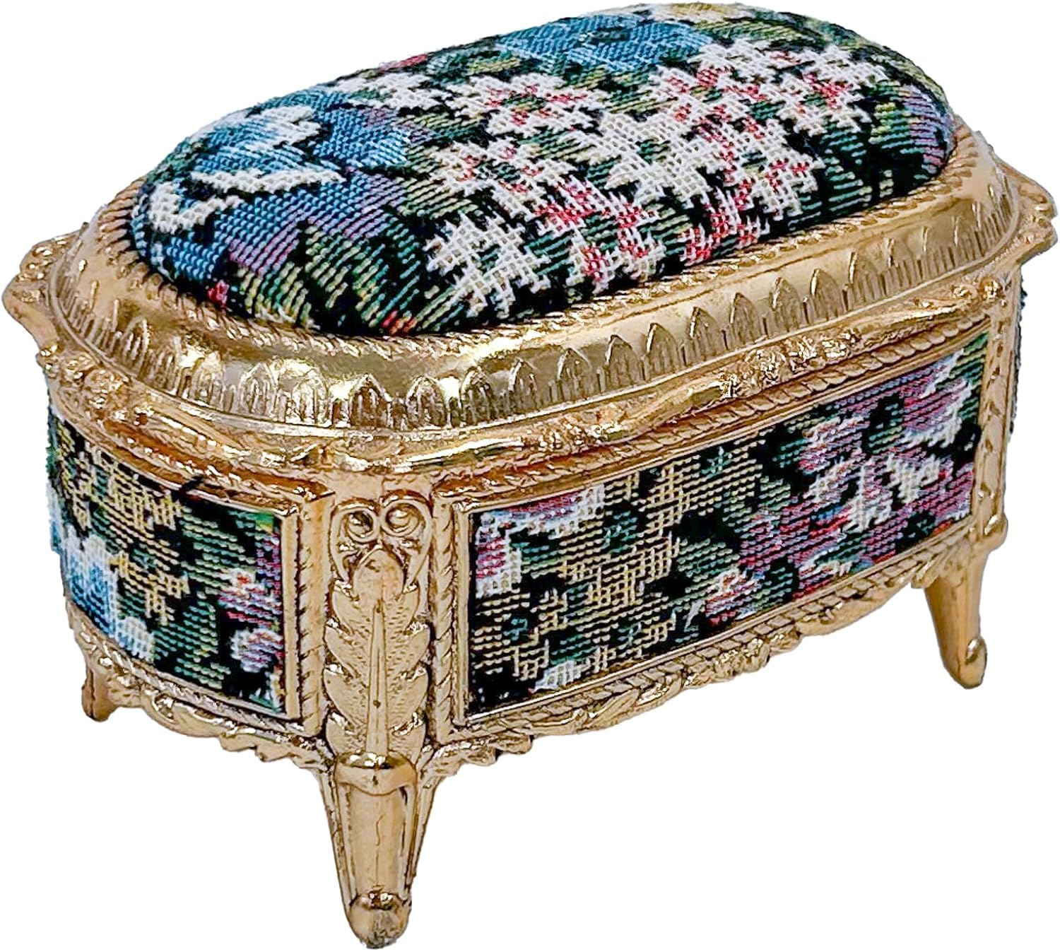 Haelo Elegant Musical Trinket Jewelry Box Plays Tune Candle in The Wind 2.5 x 3.5 Inch Antimony with Tapestry Floral