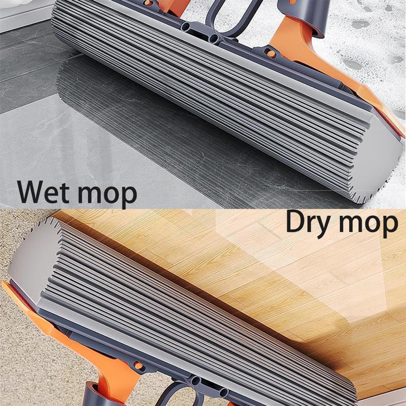 Esponja de fregona con rodillo de suelo, limpieza eficiente y absorbente, diseño fácil de apretar, mango de acero inoxidable duradero, cabezal de fregona versátil para azulejos de madera, Sue