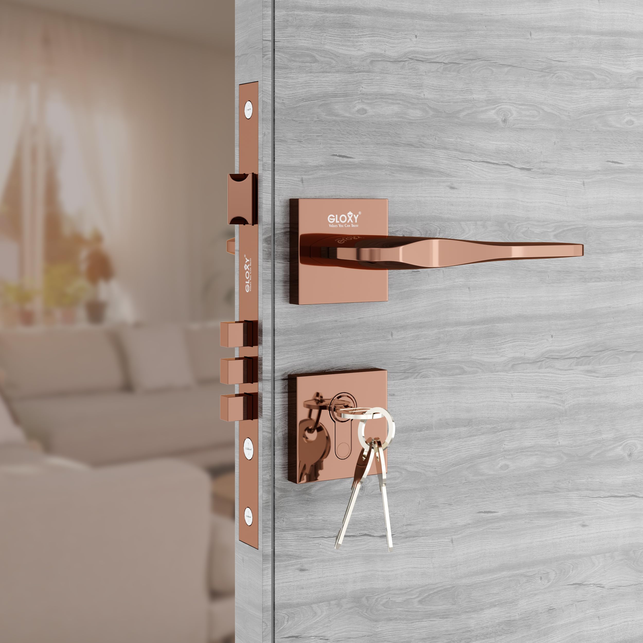 GLOXY Brass Mortise Lock for Doors | Bathroom Door Lock, Balcony, Store Room keyless Handle Set for Main & Internal Doors in Residential & Commercial Spaces | Durable Lock Body | Rose Gold Finish (B0CX1TW824) Amazon Price History, Amazon Price Tracker