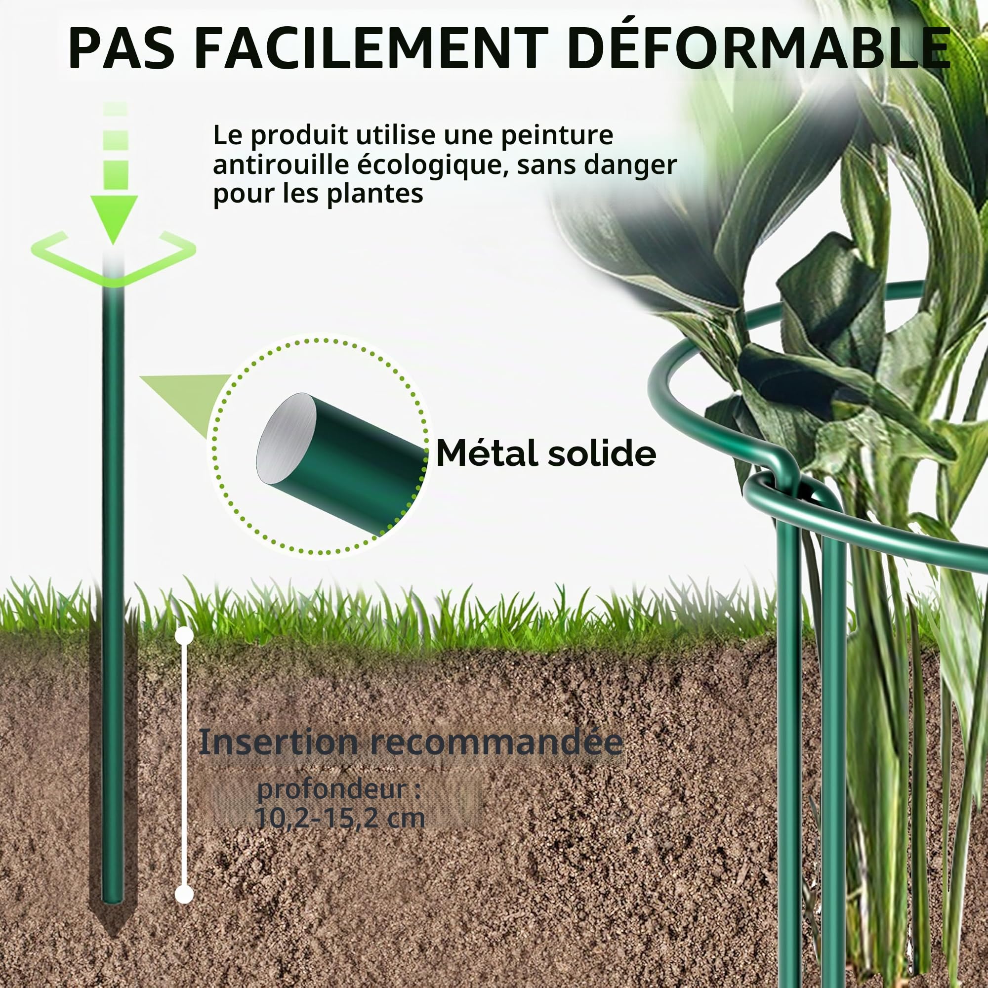 Lot de 10 Tuteurs pour Plantes 25x60cm - Tuteur Plante Polyvalent, Support Solide pour Tuteur Pivoine, Tuteur Rosier et Tuteur Tomate, Intérieur et Extérieur