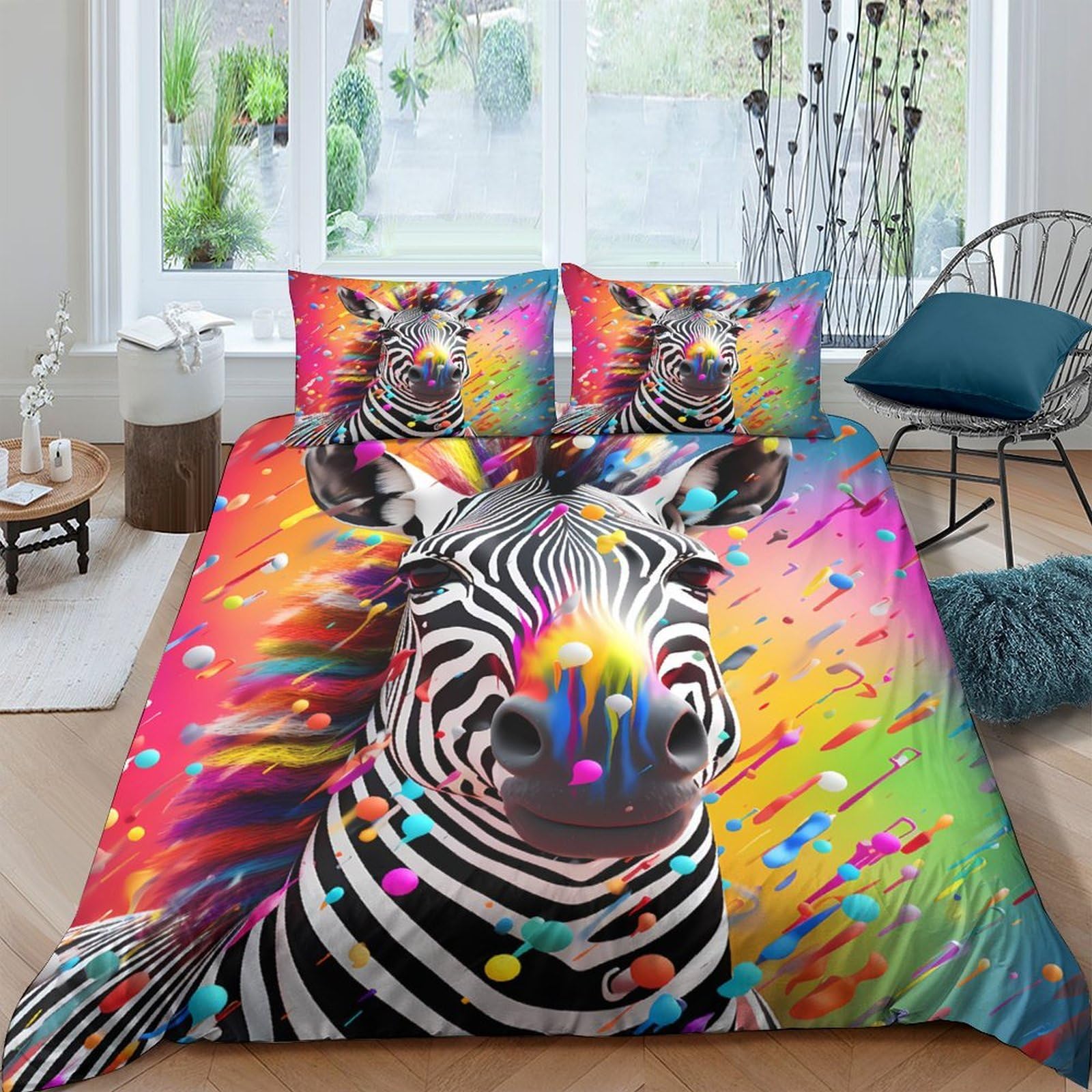 Ctjqhvkz Style-3 3D Printed Colorful Zebra Fitted Sheet Microfiber Soft Anti-Slip Rainbow Art Mattress Cover For Bedroom Dorm Decoration Single（135X200cm）