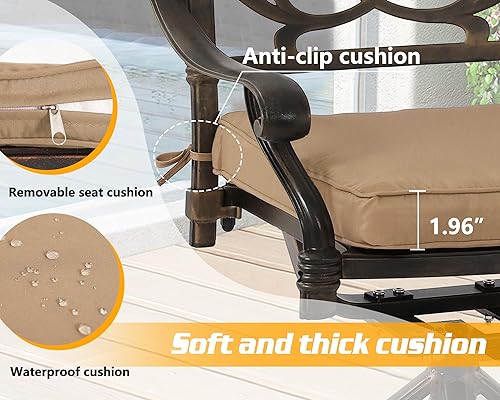 Miniatura 5 de TITIMO Juego de 3 piezas de bistró para exteriores, juego de conversación de aluminio fundido con 2 sillas giratorias de patio y 1 mesa redonda de