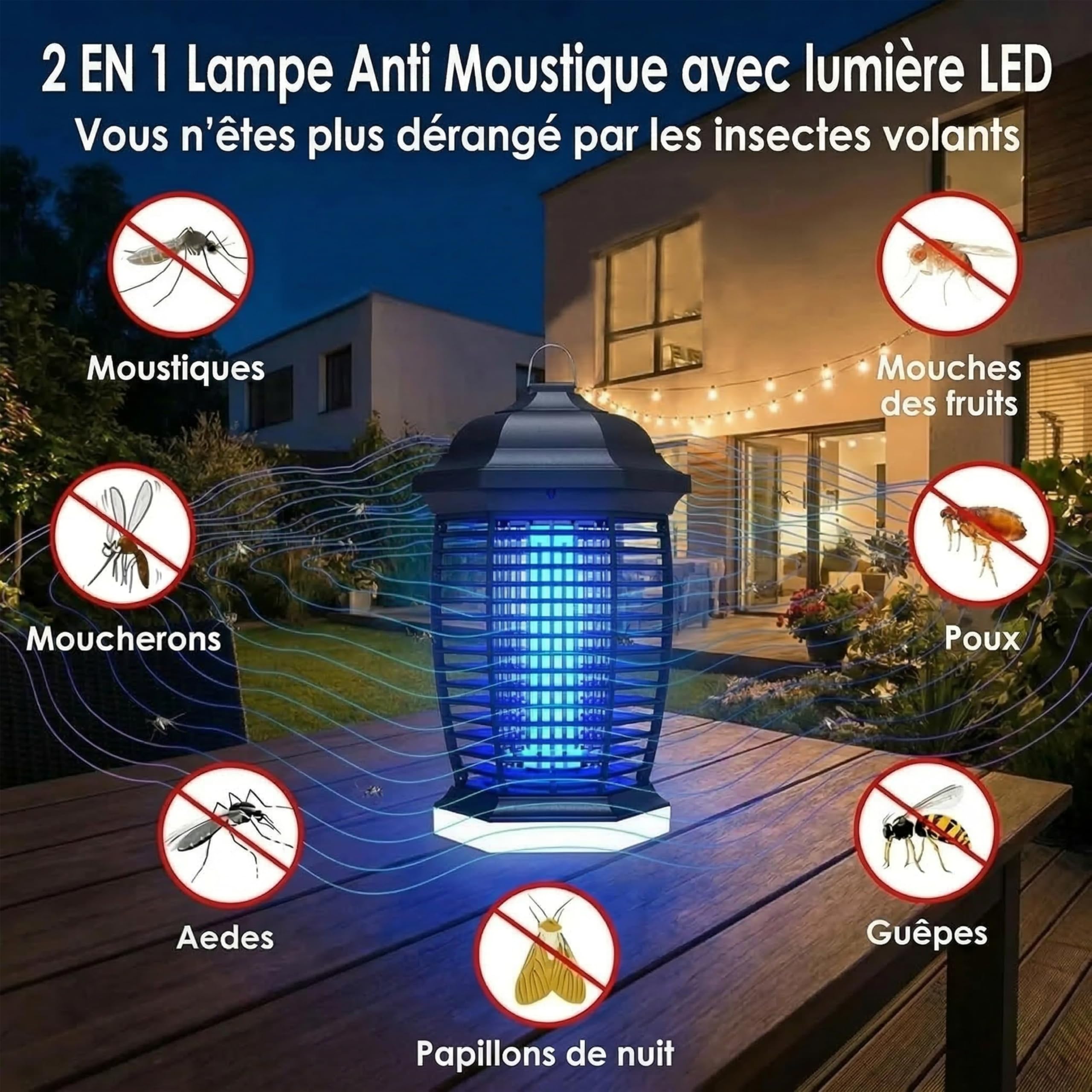 Seenlast Lampe Anti Moustique Exterieur 4000V 2 en 1 18W Tueur d'Insectes Electrique LED IPX4 100m²