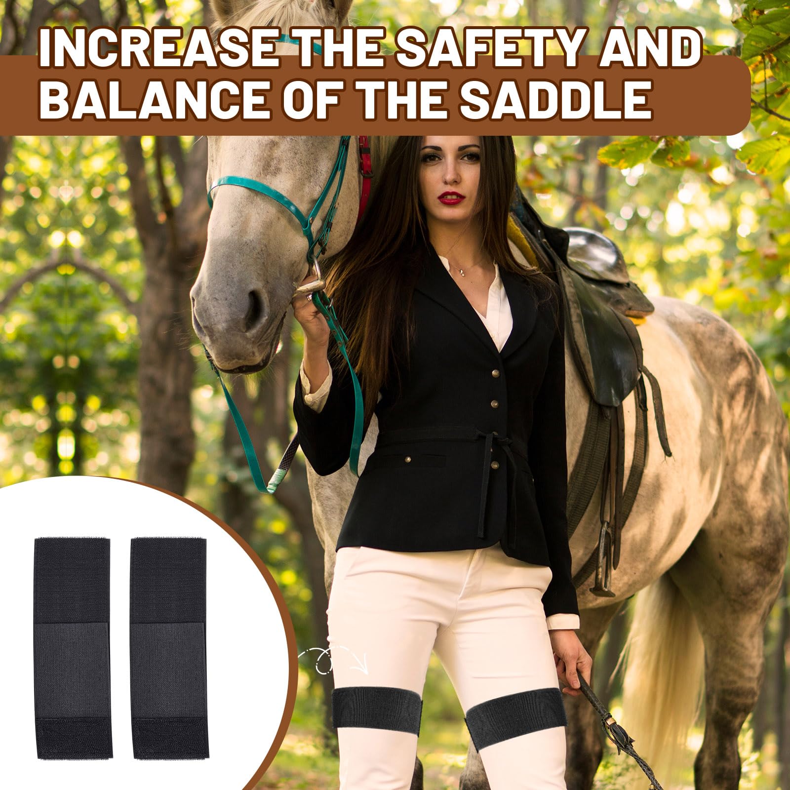 Dansydaisy Western - Funda de asiento antideslizante para sillín de caballo con 2 bandas elásticas ajustables para las piernas, accesorios de equitación