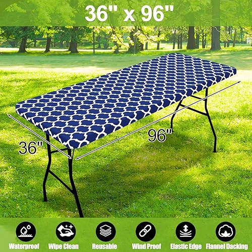 Miniatura 130 de Smiry - Mantel rectangular para mesa de pícnic, impermeable, elástico, ajustable para mesas de 6 pies de vinilo con parte trasera de franela Verde