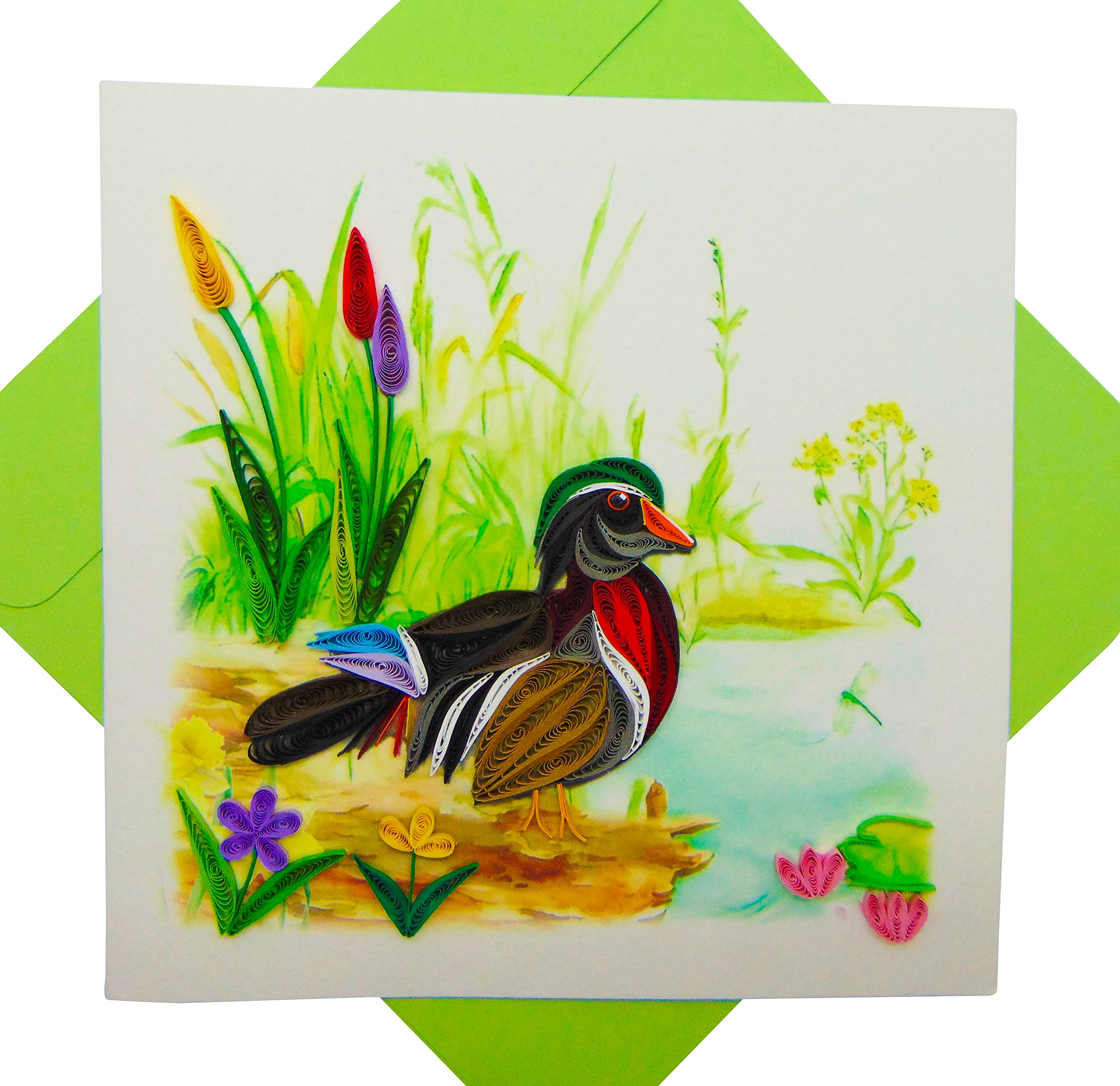 Wood Duck, Quilling Card 3D,Unique Dedicated Handmade, Design Greeting Card for Birthday, Valentine's Day, Mothers Day, Spring, Fathers Day,