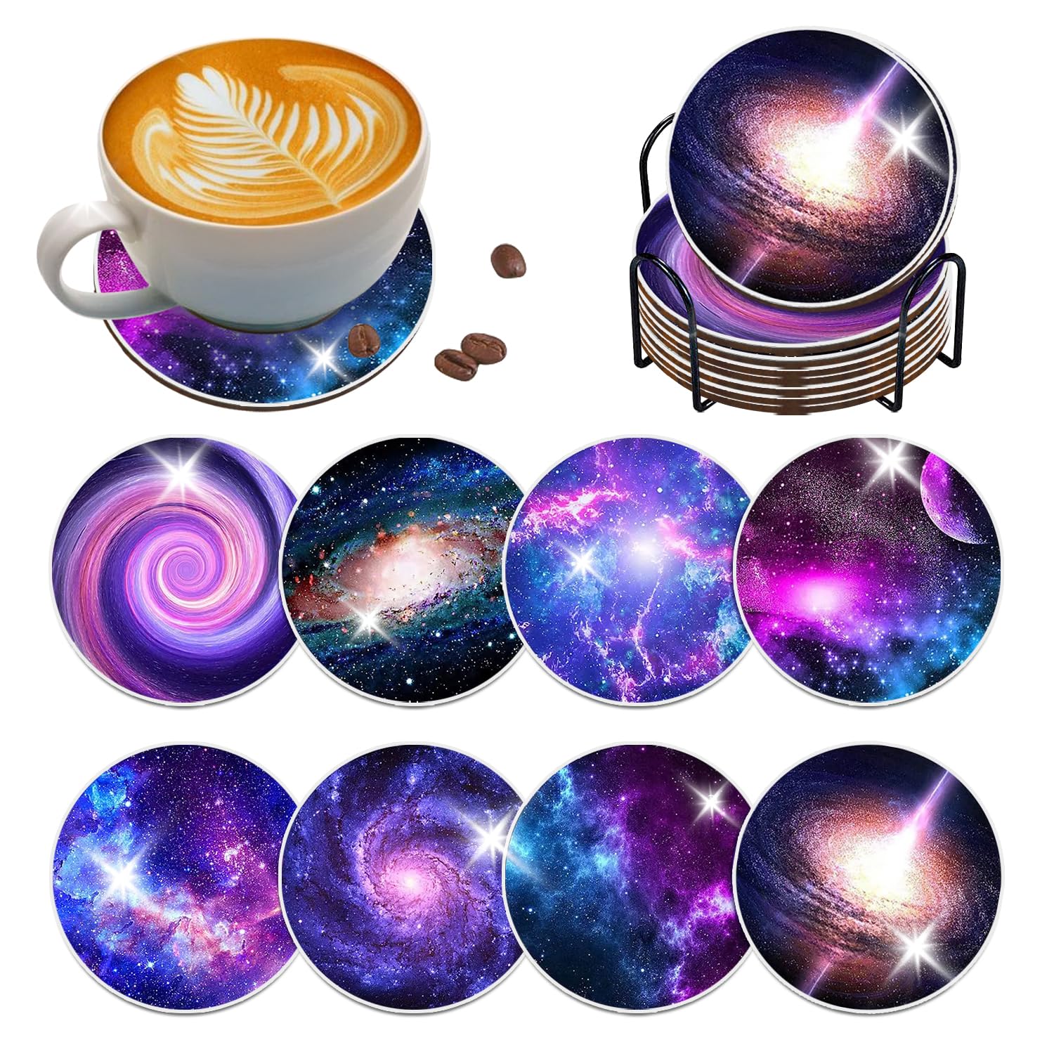 8 pcs Diamond Painting Coasters | Diamond Art Coasters | Galaxy and Nebula Diamond Art Painting | Perfect Art Craft Gift for Galaxy Lover, Dad, Mom,