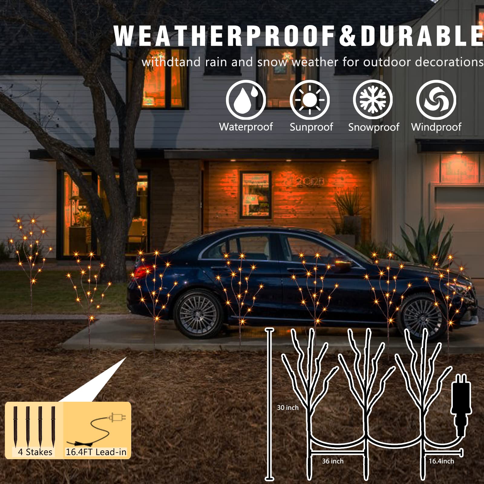 EAMBRITE 3PK 30" Brown Lighted Twig Branches Pathway Light 60 LED Warm White Bulbs for Outdoor and Indoor