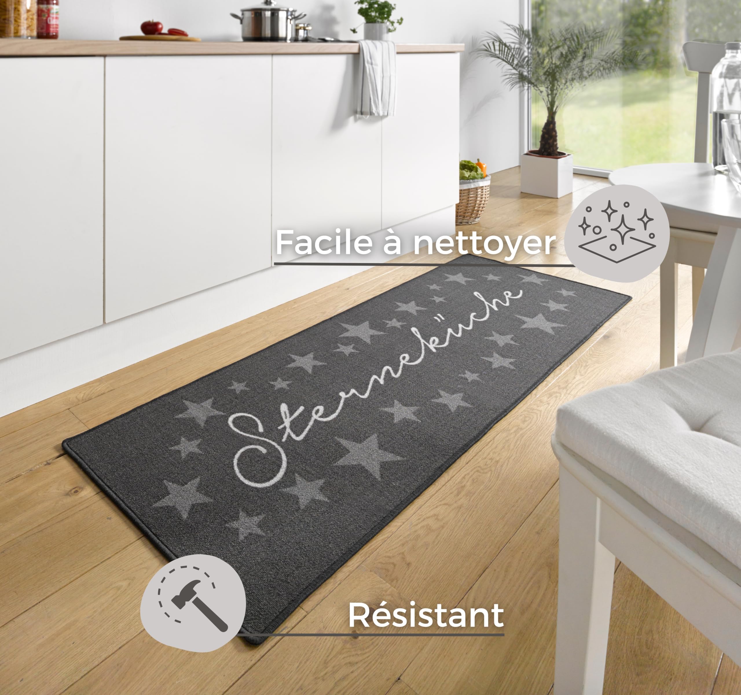 Hanse Home Loop Teppich Läufer – Teppichläufer Mit Schriftzug Weicher Kurzflor Teppich Modernes Design für Flur, Schlafzimmer, Kinderzimmer, Badezimmer, Wohnzimmer, Küche – Grau, 67x180cm