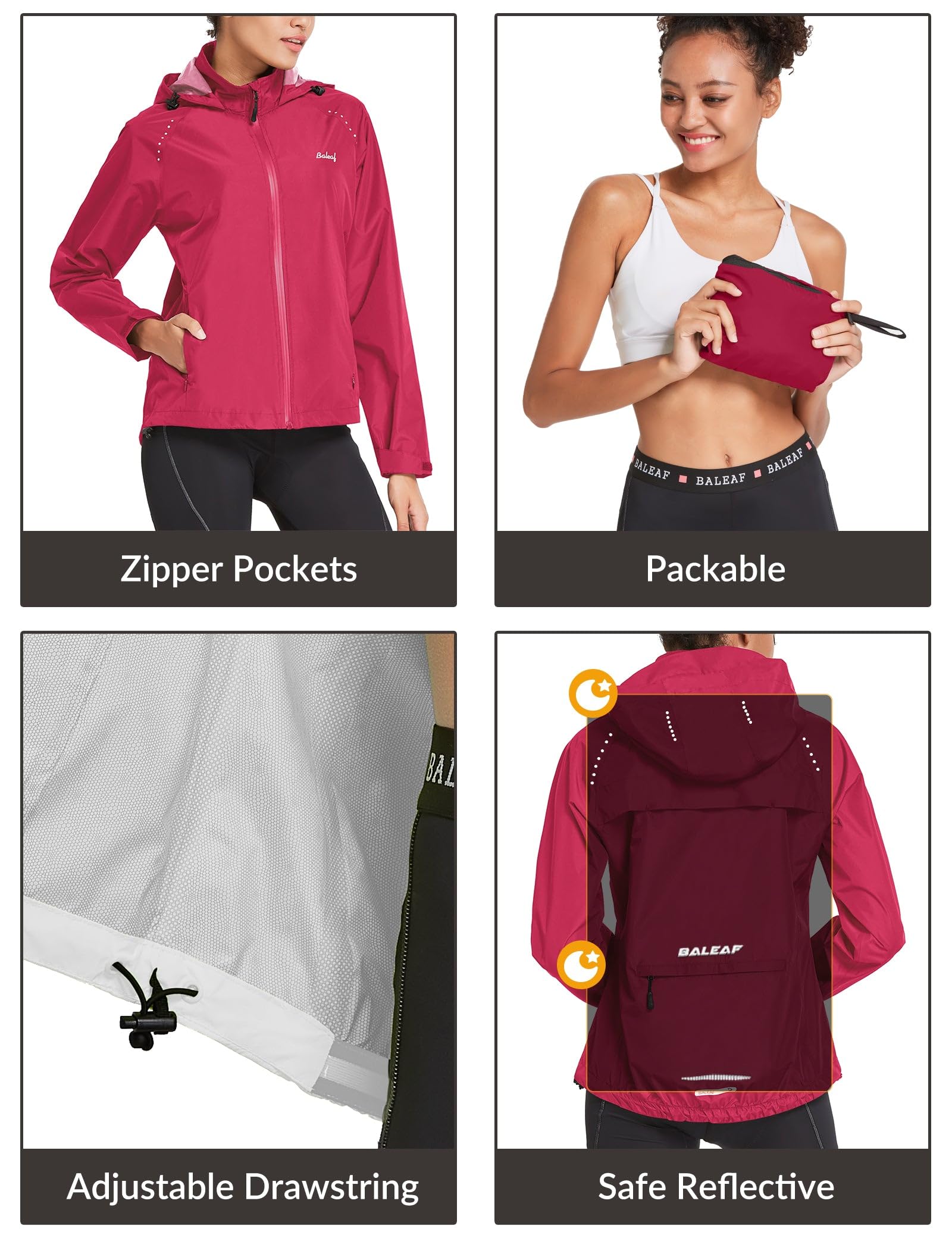 baleaf Cycliste Coupe Vent Femme, Vélo Jacket De Pluie Imperméable Randonnée Les Quatre Saisons Bike Coupe Extérieure Légère Résistante