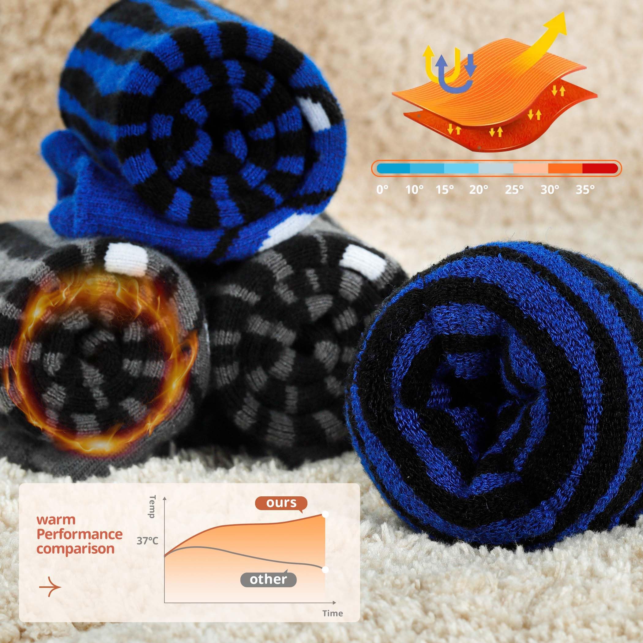 Muezna Lot de 2 paires de chaussettes de ski en laine mérinos pour enfants, garçons et filles, chaussettes thermiques d'hiver, chaussettes de sport, chaussettes de sport, chaussettes épaisses pour le