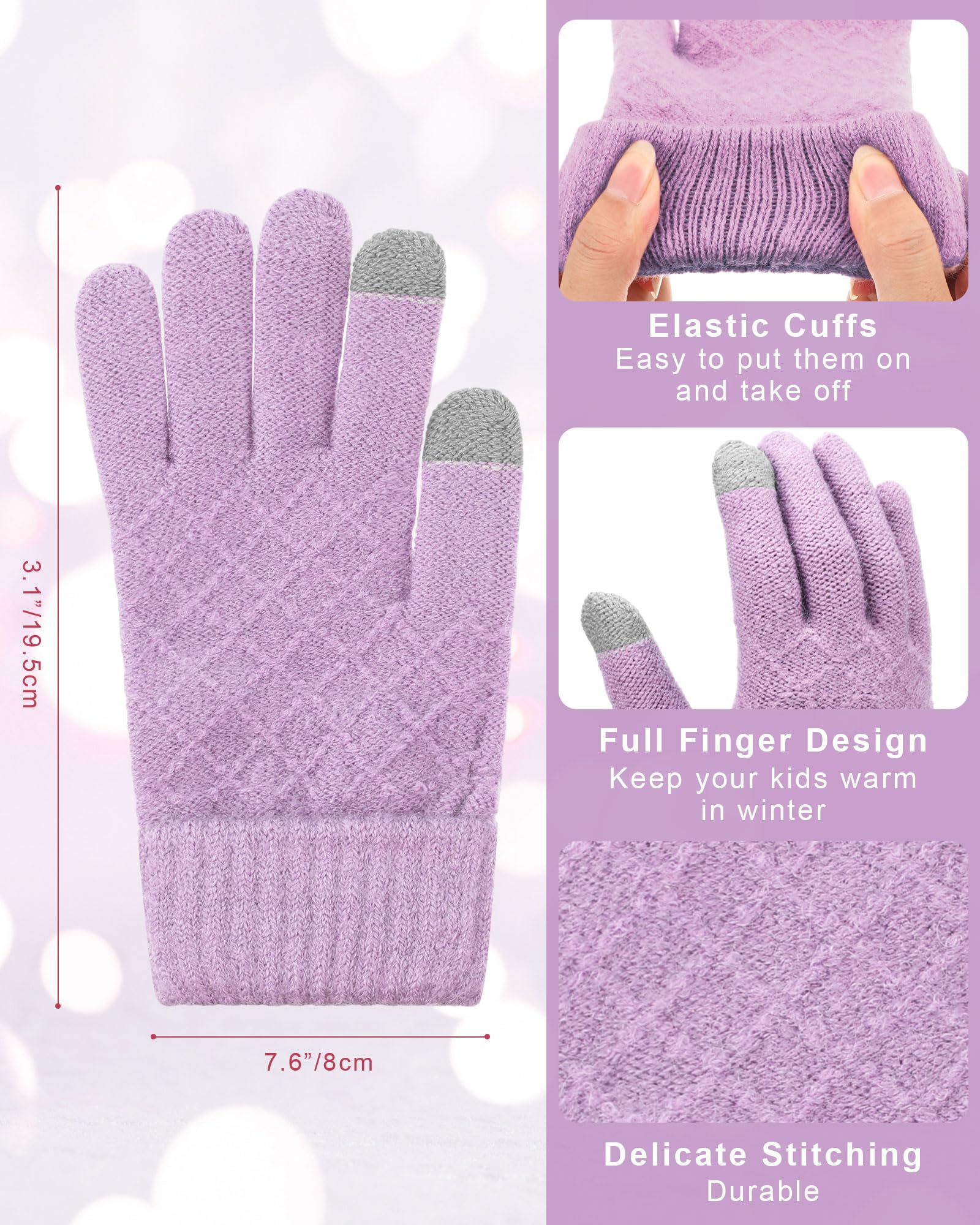 Liitrsh 2 Sets/6 Stück Mädchen Winter Strickmütze Schal Handschuhe Set Warm Fleece gefüttert Pom Pom Hut Schal Handschuhe für Teenager