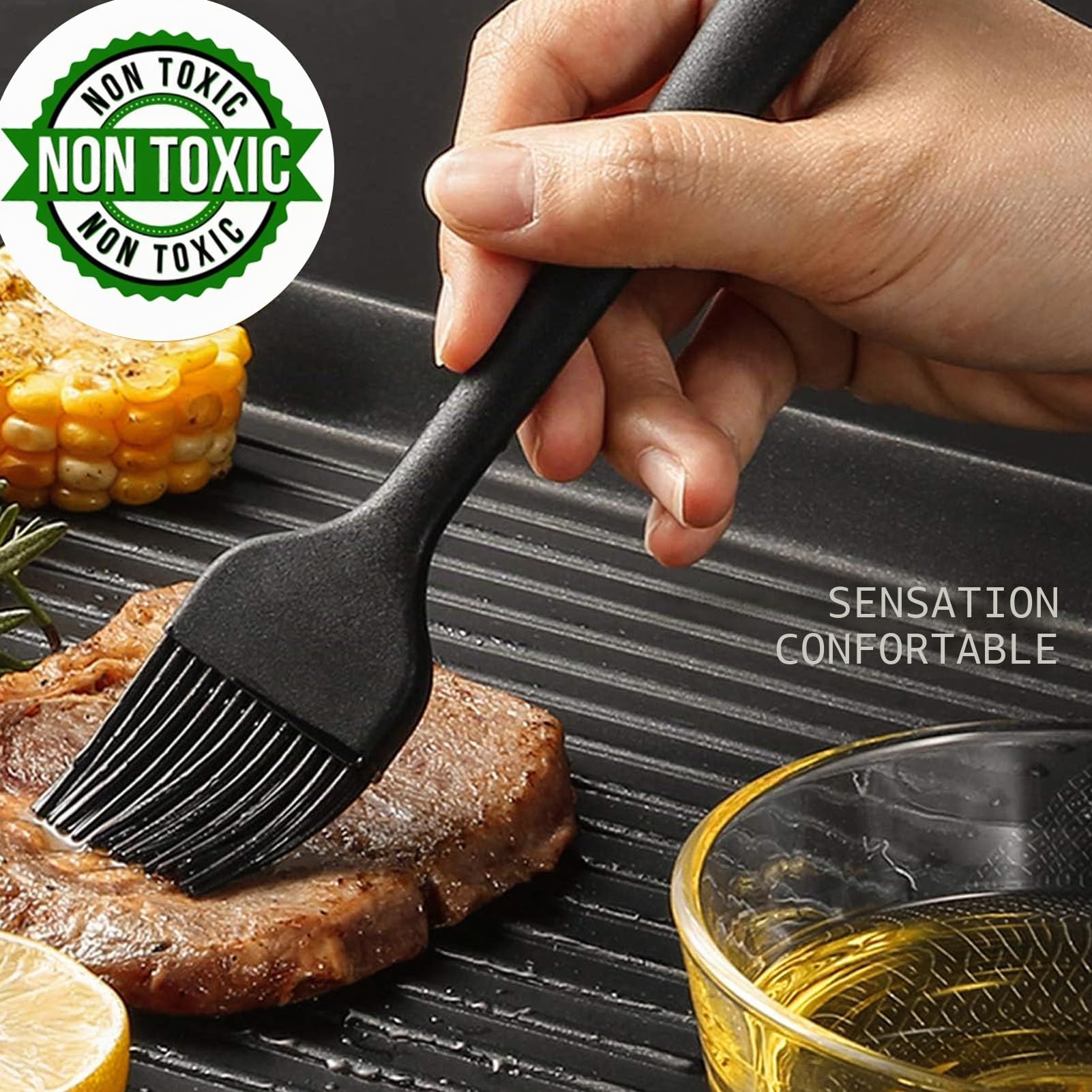 Pinceau de Cuisine Silicone 21 cm Noir pour Pâtisserie Barbecue