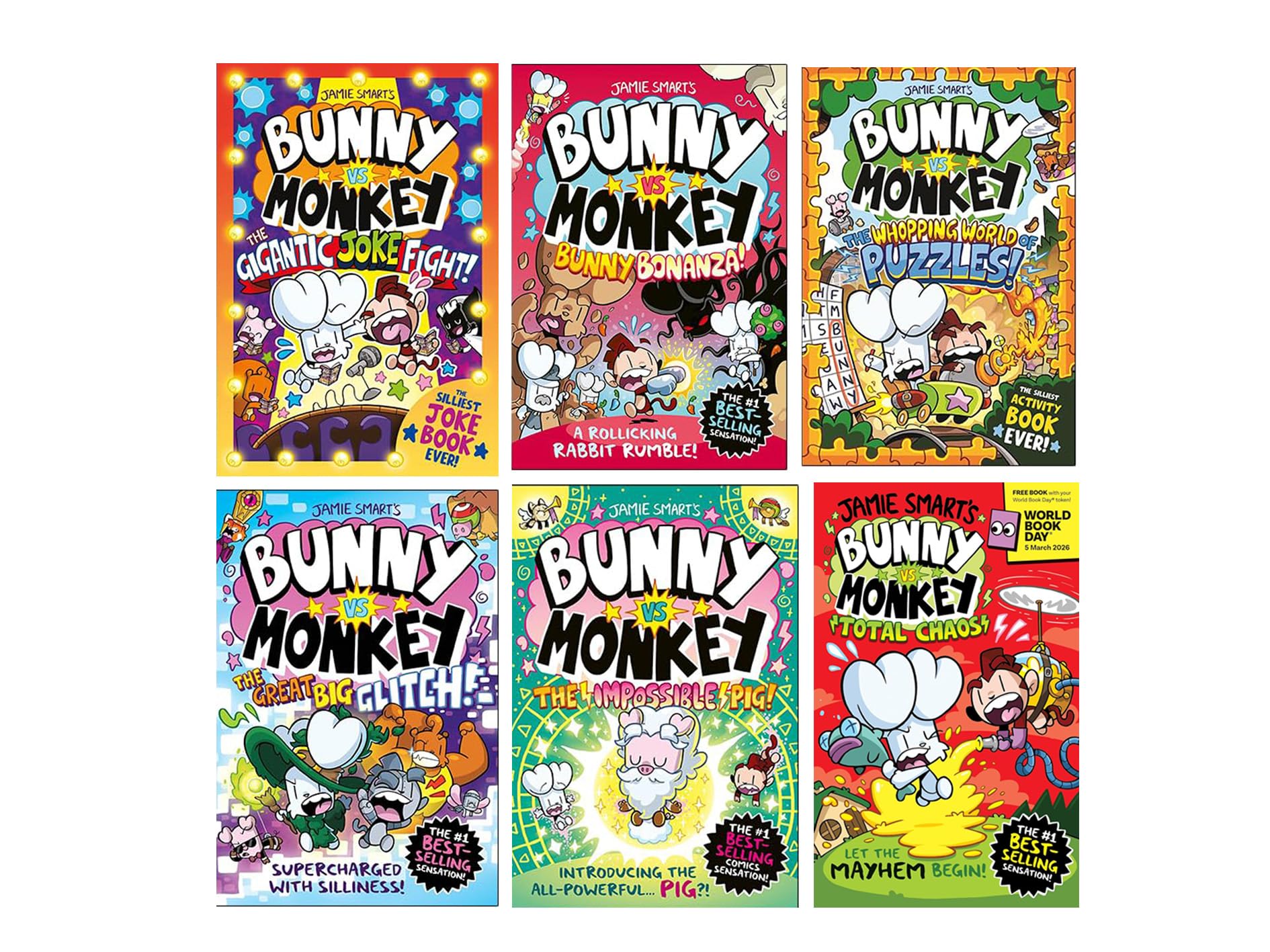 Bunny vs Monkey 6-Book Collection Set by Jamie Smart Including World Book Day 2026 (Bunny Bonanza, The Whopping World of Puzzles, Total Chaos and MORE