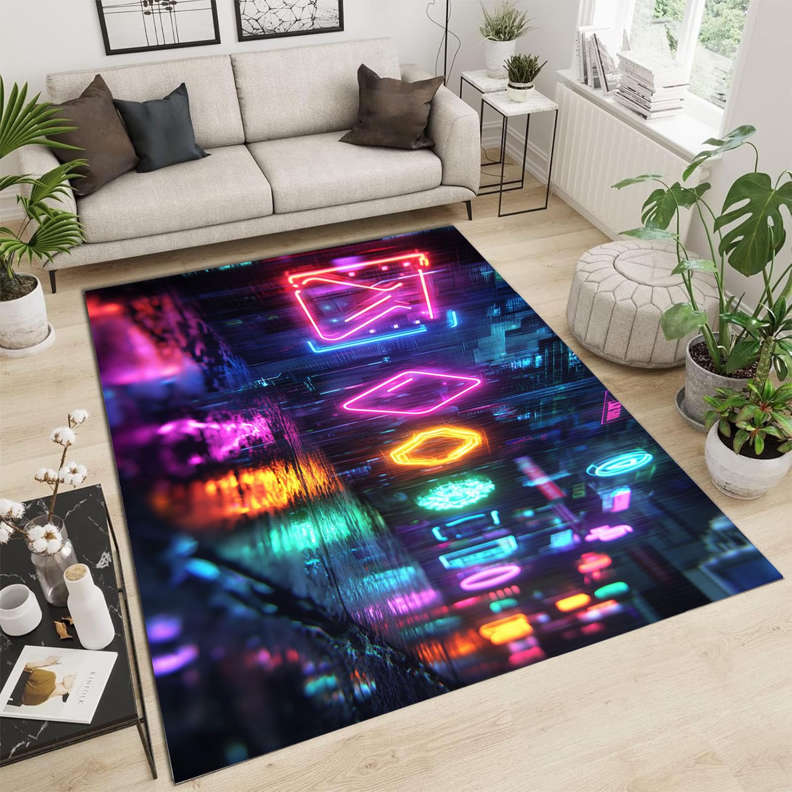 Tapis de salon violet 180x270 cm décor de jeu lavable pour chambre