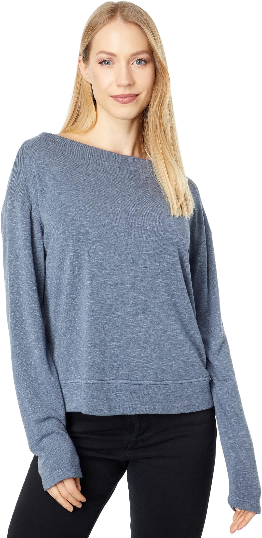 Mod-O-Doc Soft Slubby Terrycloth Long Sleeve Draped Mock Neck Pullover