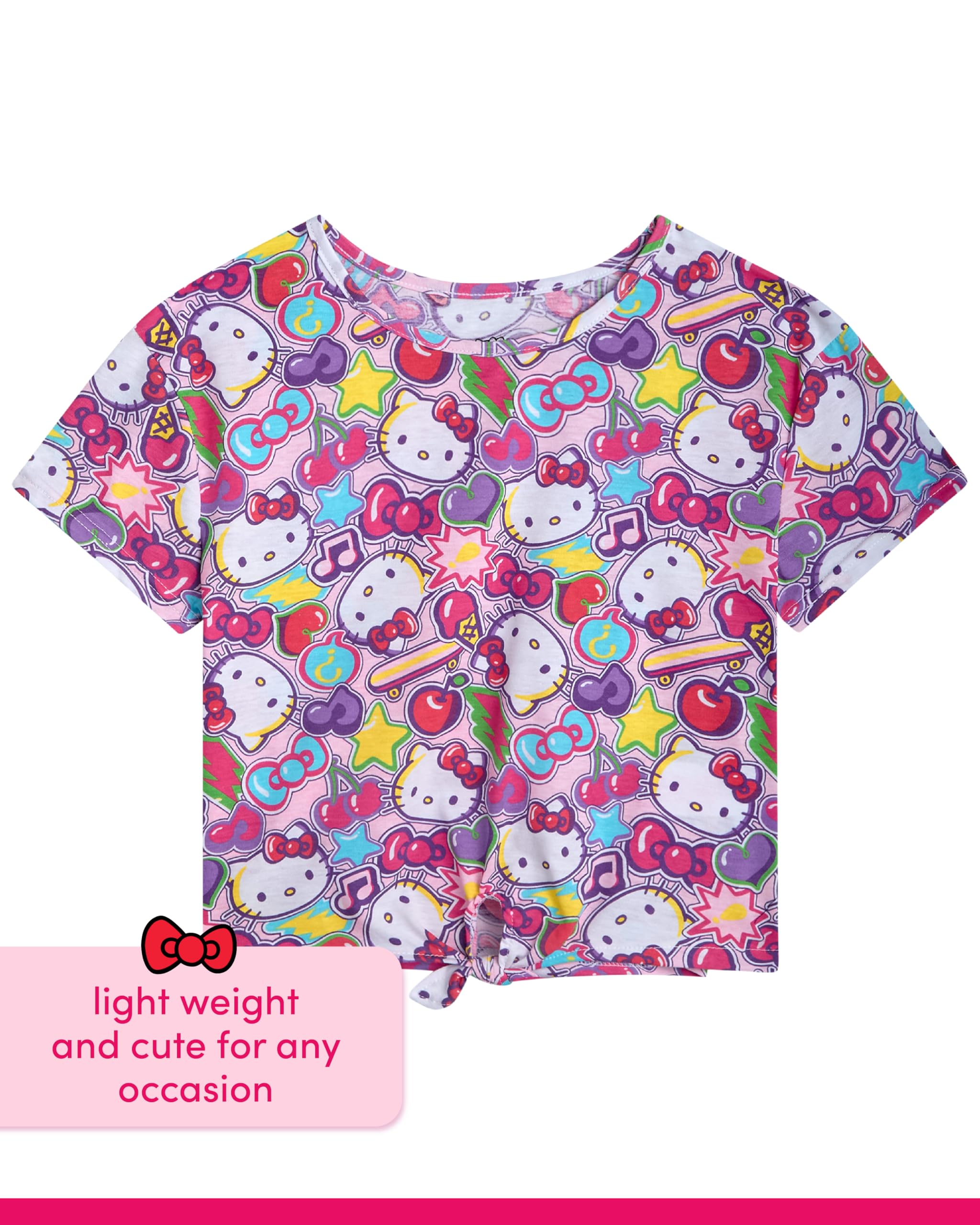 Hello Kitty Camisas para niñas – Camisetas de manga corta con cuello redondo y estampado gráfico para niñas (tallas: 4-12)