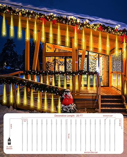 Miniatura 5 de Luces de Navidad para exteriores, 16 pulgadas, 20 tubos, luz de lluvia de meteoros, cadena de caída de lluvia, iluminación de carámbano, nieve,