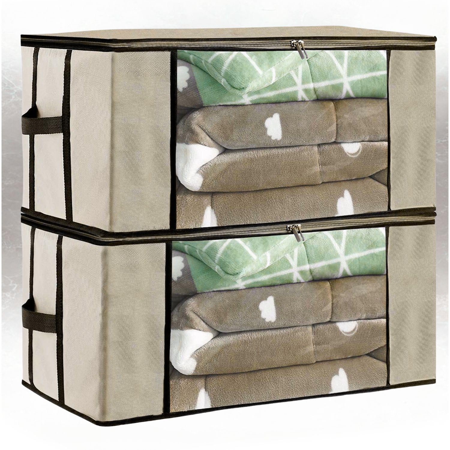 Systemize Non-Woven Underbed Storage Bag| Cloth Organizer | Blanket Cover With Transparent Window beige Color Pack of 02-image-18