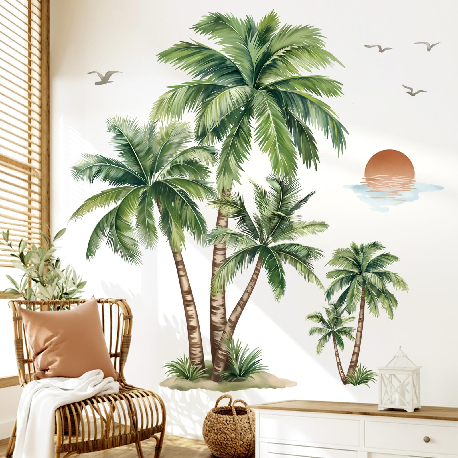 wondever Pegatinas de Pared Palmeras Grandes Adhesivos Decorativos Árbol Boho Planta Tropical Vinilos Pared para Salón Dormitorio Habitación