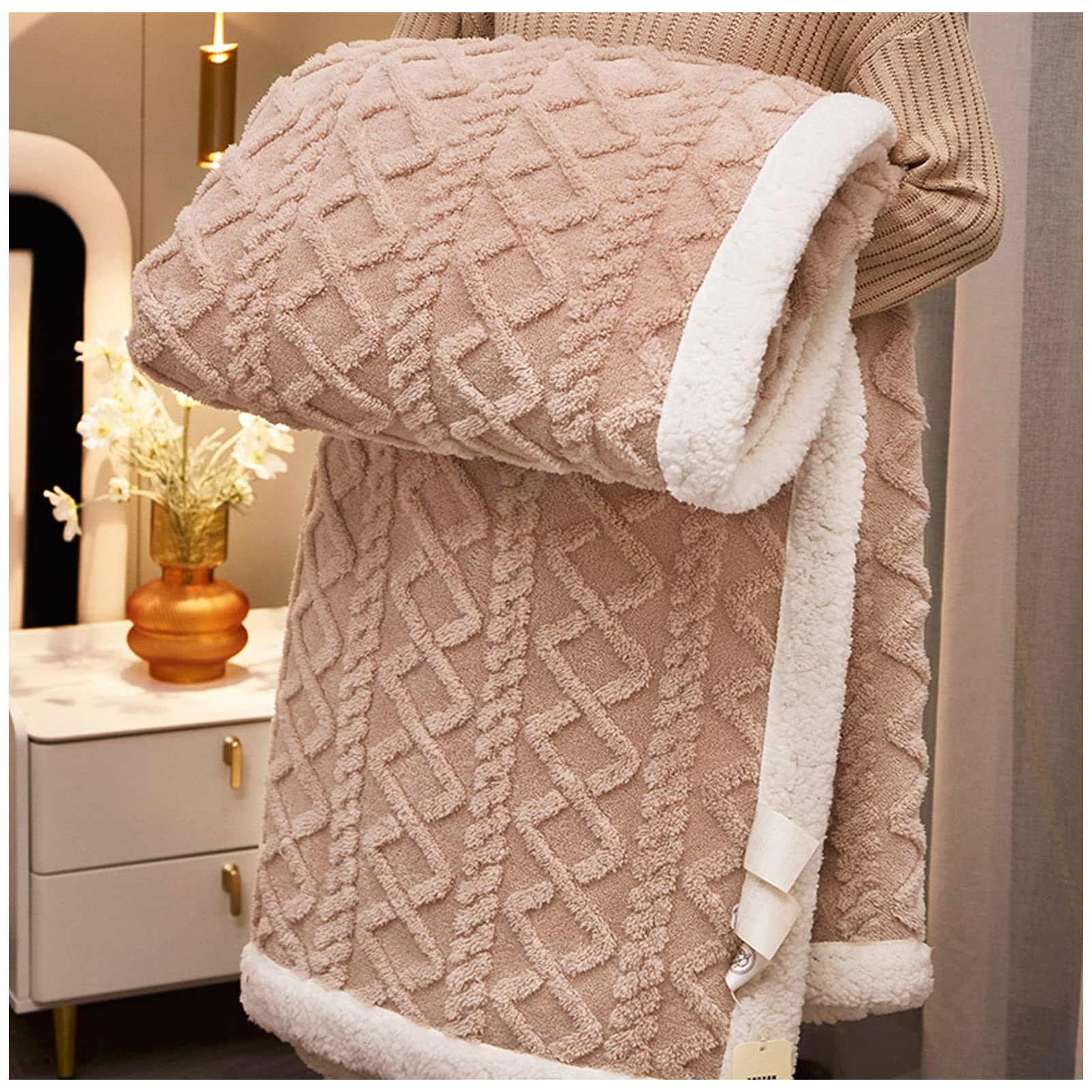 Mantas Sofa, Manta Sherpa Cama, Manta Cubre Sofa Invierno Reversible, Mantas Polar de Sherpa Multiuso, Suave Manta Sofa Invierno, Manta Borreguito para Sofa y Sobrecama,Caqui,100X150cm 0.8kg