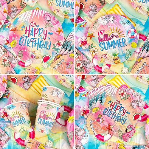 Miniatura 4 de Decoraciones de fiesta de cumpleaños de piscina de verano, platos de cumpleaños temáticos de verano, servilleta, pancarta, tazas, globos y