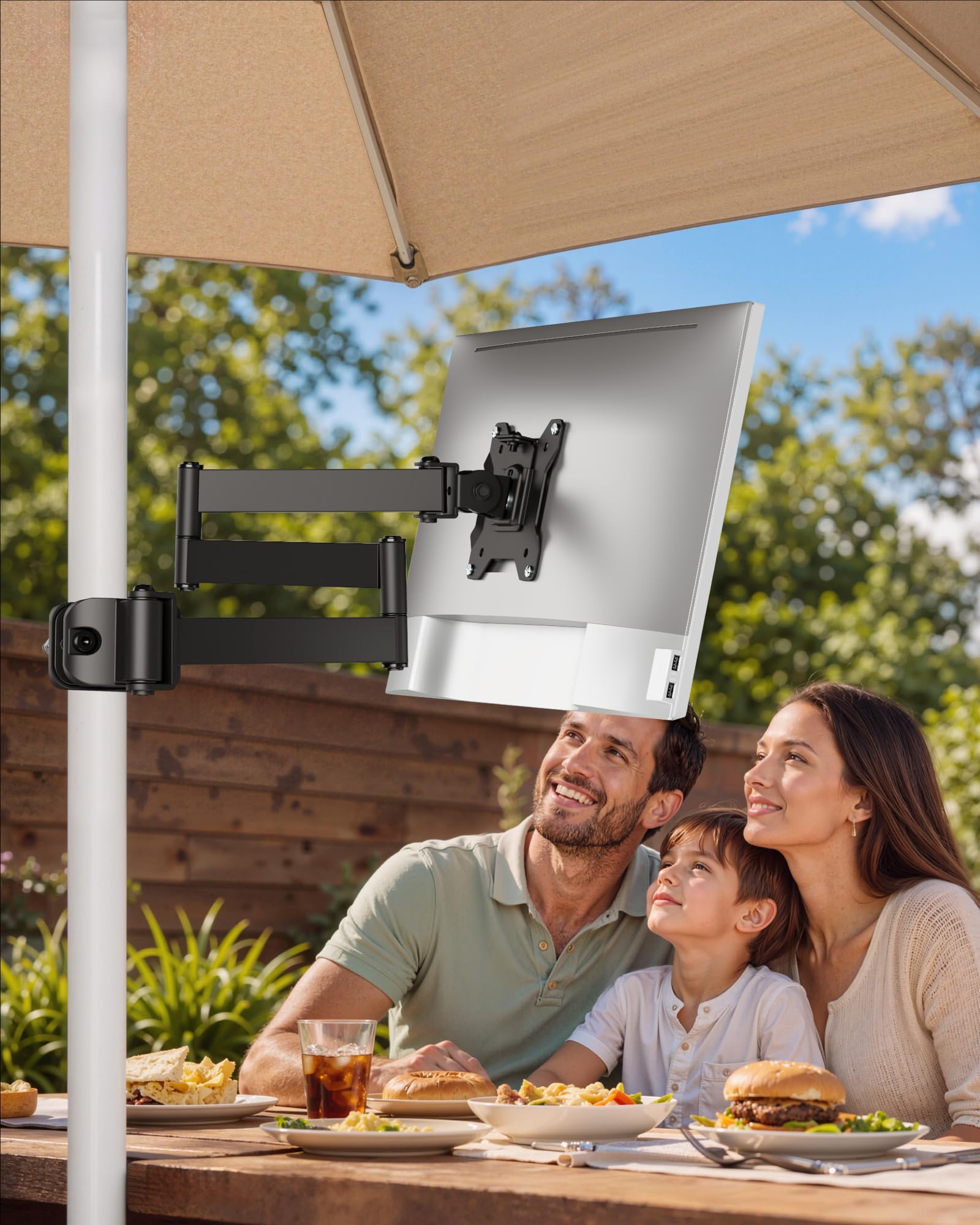 monTEK Braccio per monitor da 25 pollici con braccio extra lungo per schermi da 17-32 pollici, montaggio VESA a movimento completo con piastra a sgancio rapido 75 x 75/100 x 100 mm, adatto a pali da